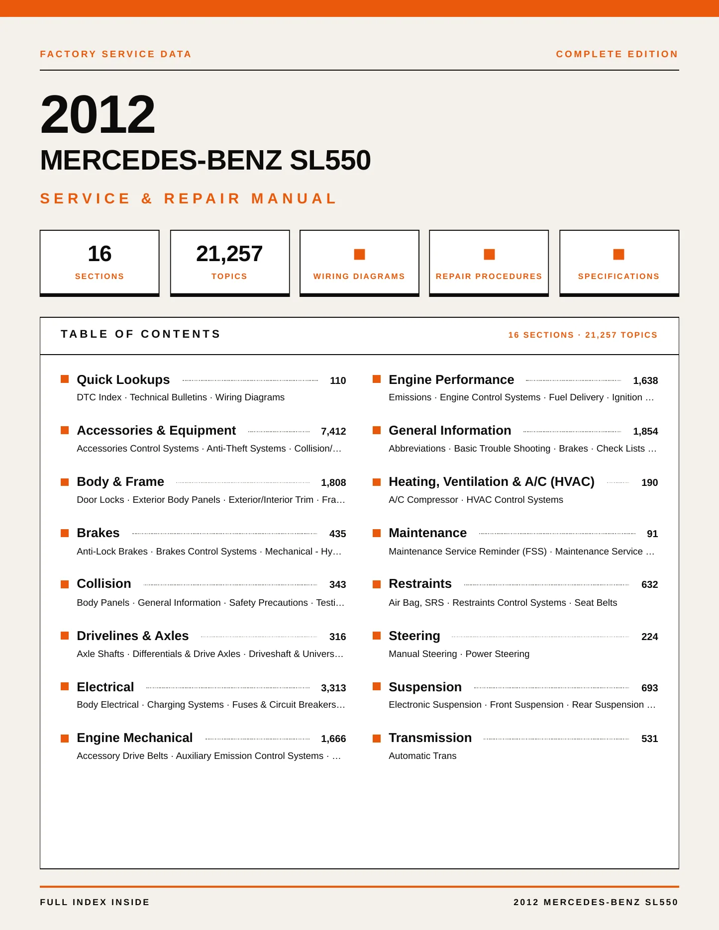 2012 Mercedes-Benz SL550 Service and Repair Manual preview page 1