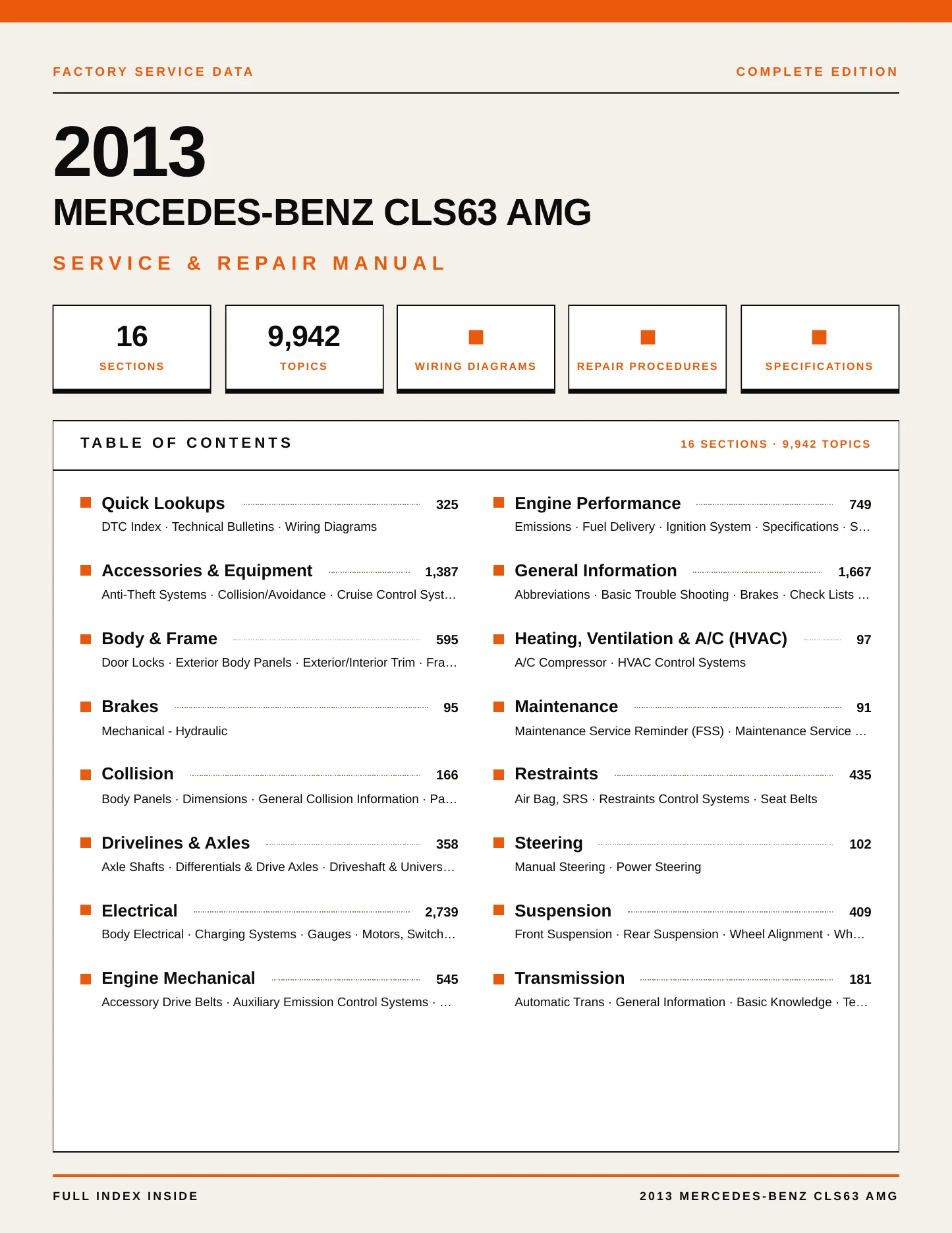 2013 Mercedes-Benz CLS63 AMG Service and Repair Manual preview page 1