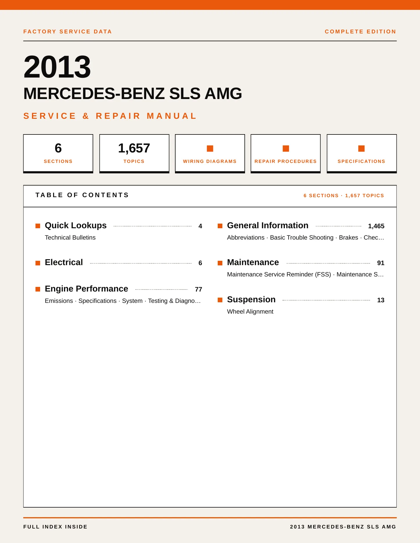 2013 Mercedes-Benz SLS AMG Service and Repair Manual preview page 1