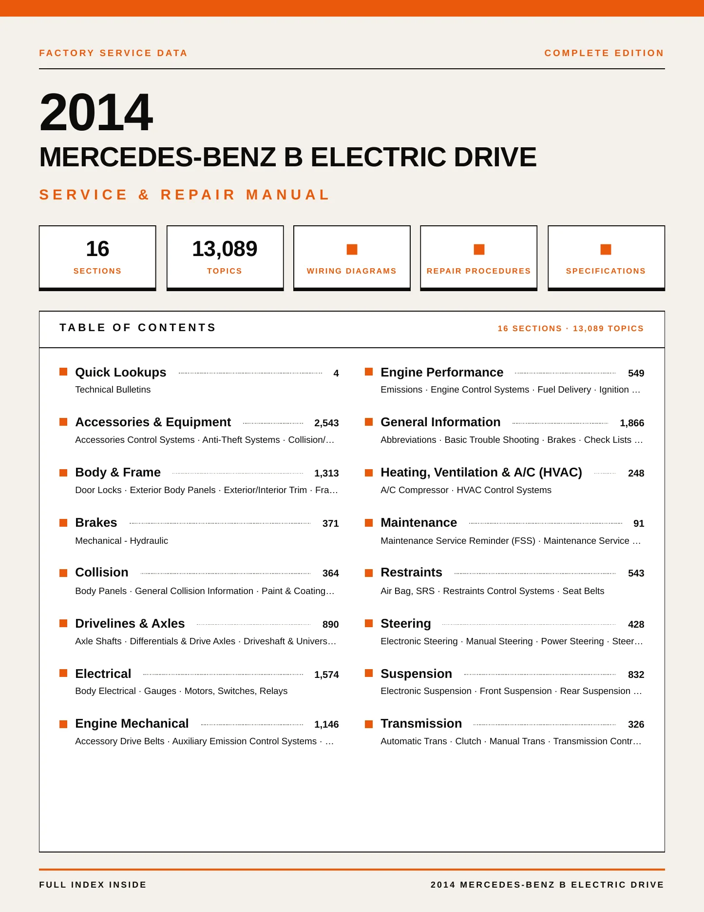 2014 Mercedes-Benz B Electric Drive Service and Repair Manual preview page 1