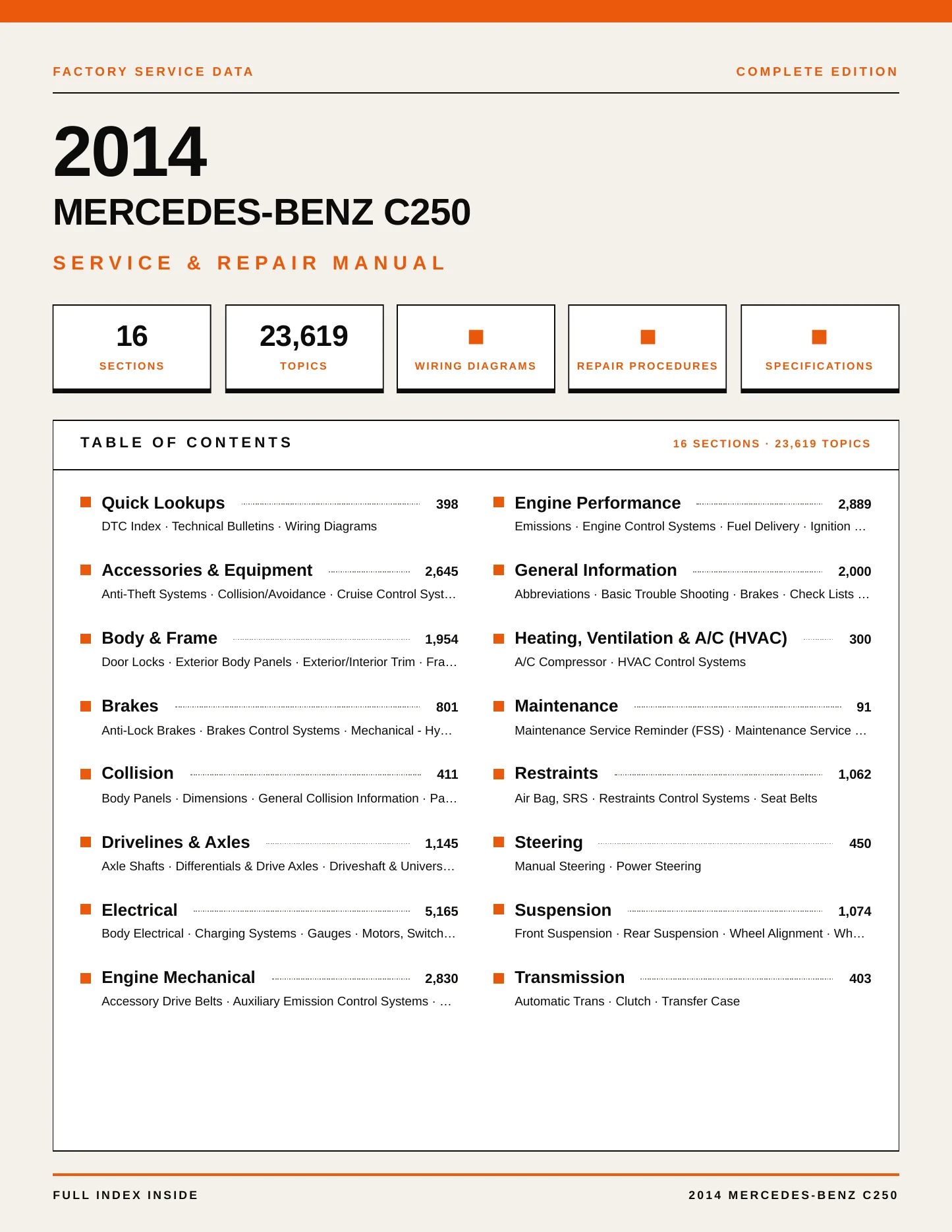 2014 Mercedes-Benz C250 Service and Repair Manual preview page 1