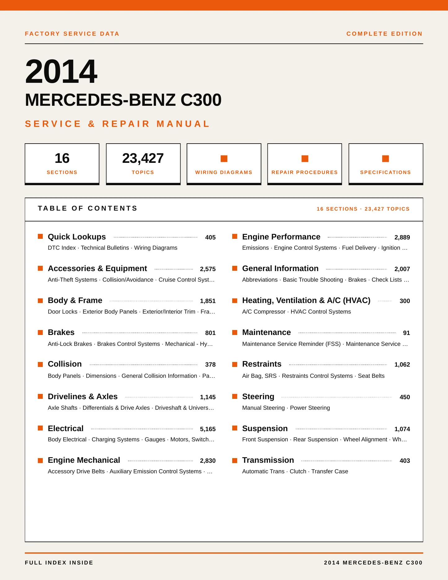 2014 Mercedes-Benz C300 Service and Repair Manual preview page 1