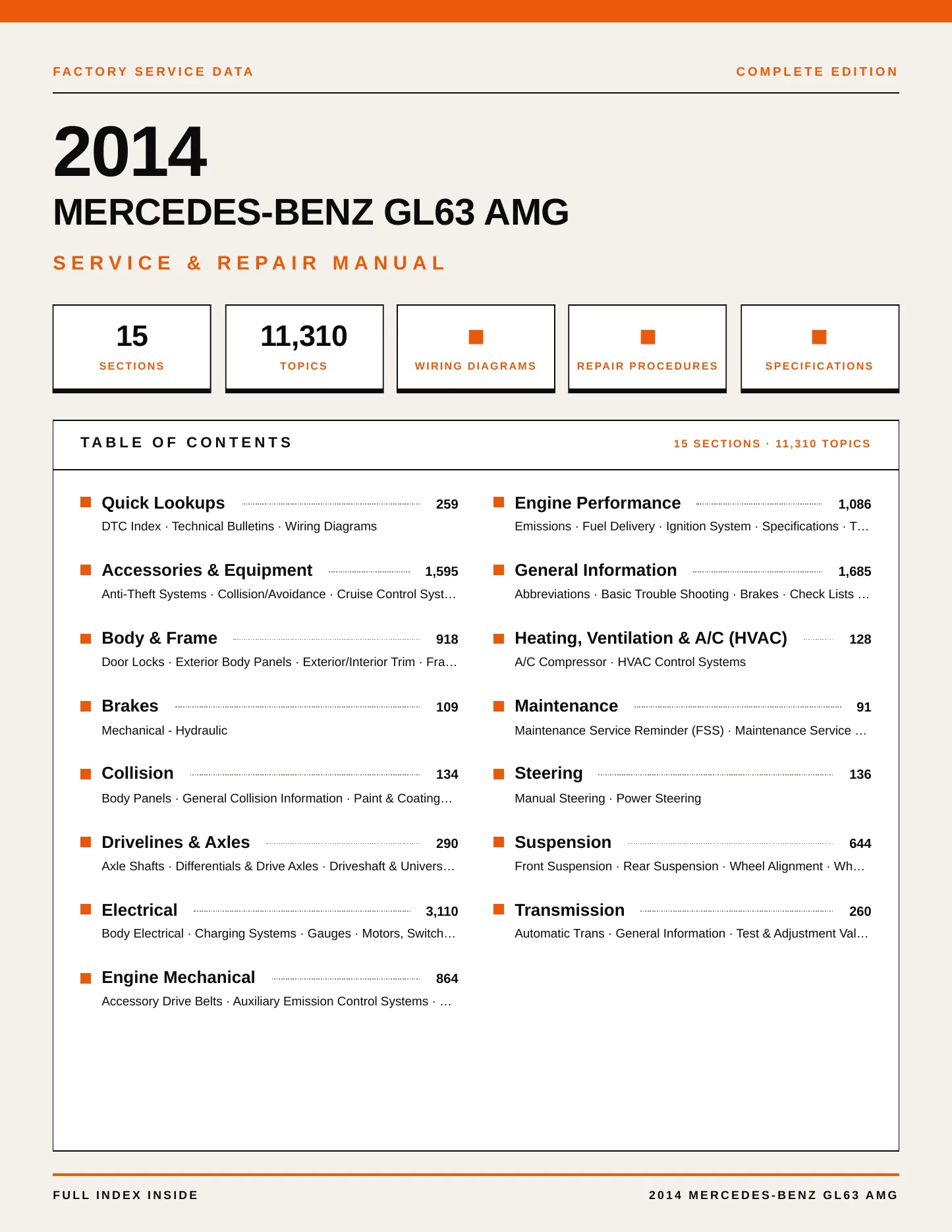 2014 Mercedes-Benz GL63 AMG Service and Repair Manual preview page 1