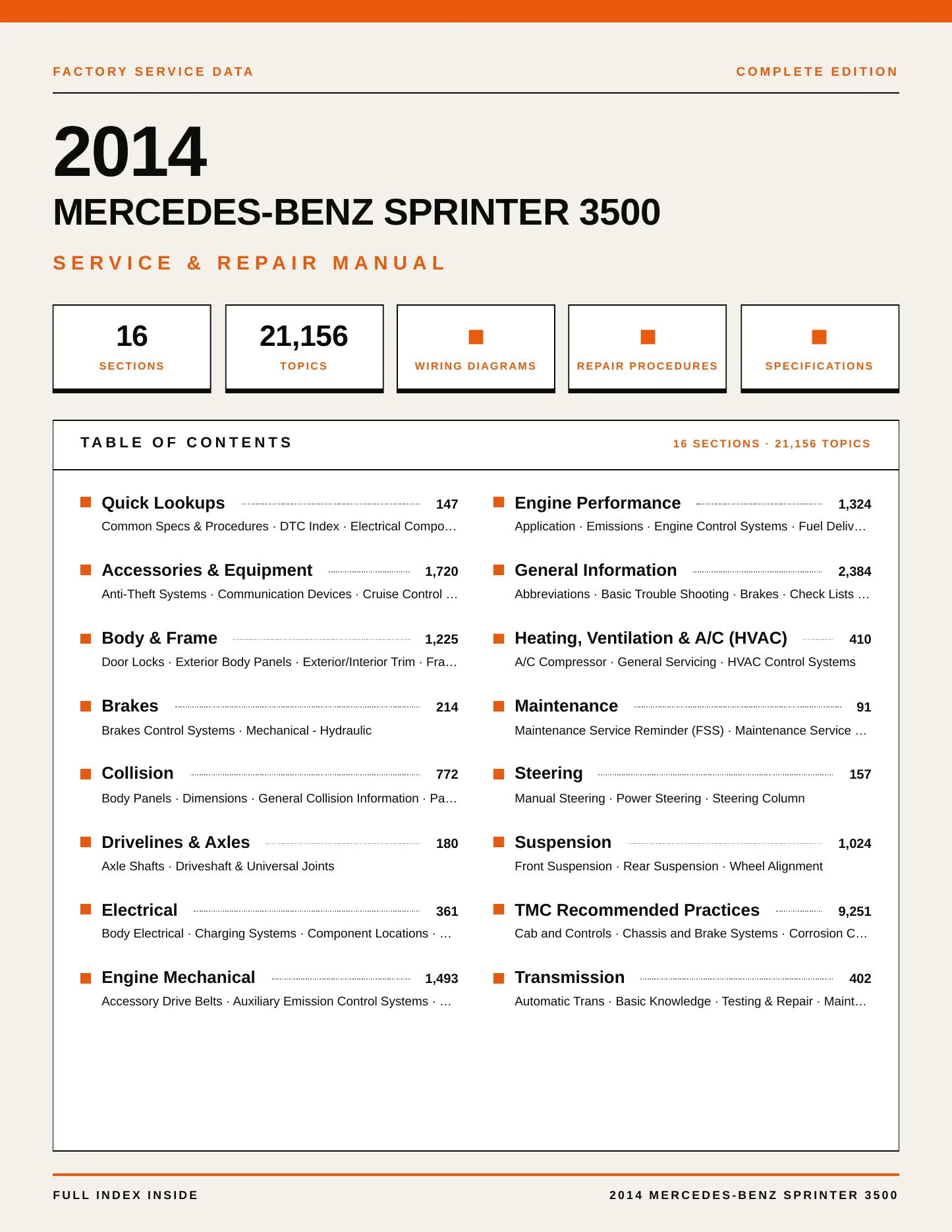 2014 Mercedes-Benz Sprinter 3500 Service and Repair Manual preview page 1