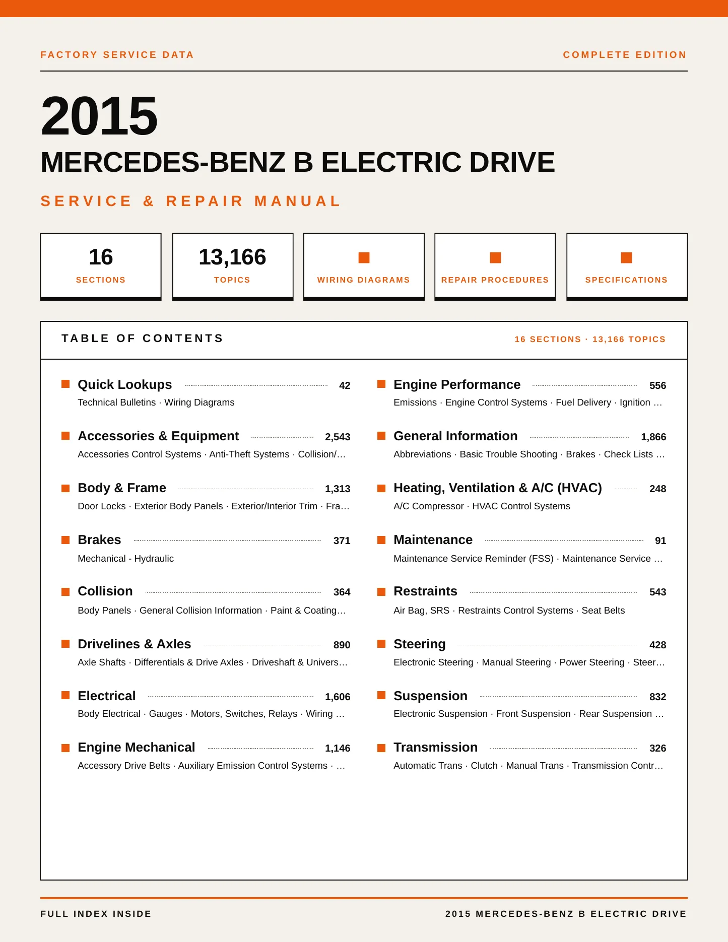 2015 Mercedes-Benz B Electric Drive Service and Repair Manual preview page 1