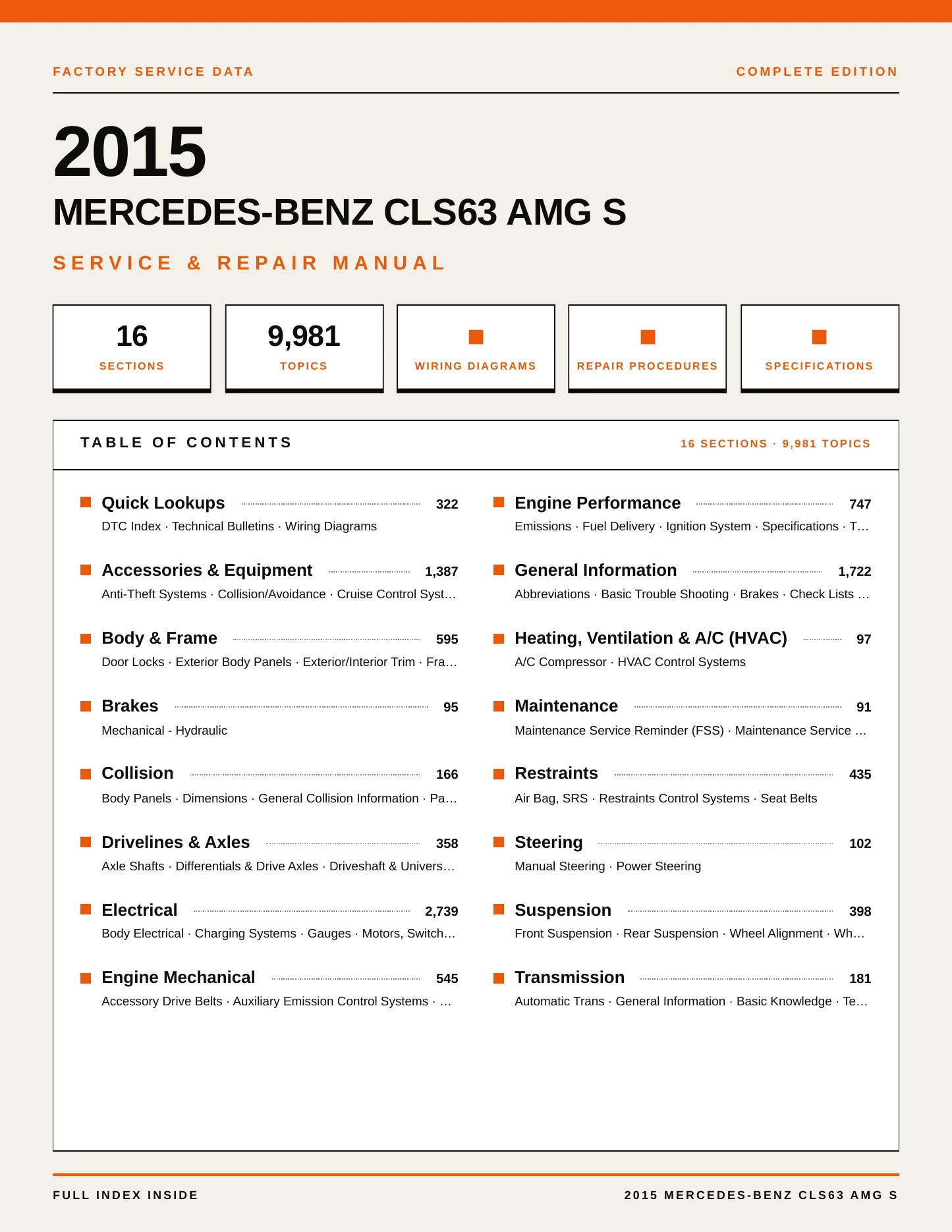 2015 Mercedes-Benz CLS63 AMG S Service and Repair Manual preview page 1