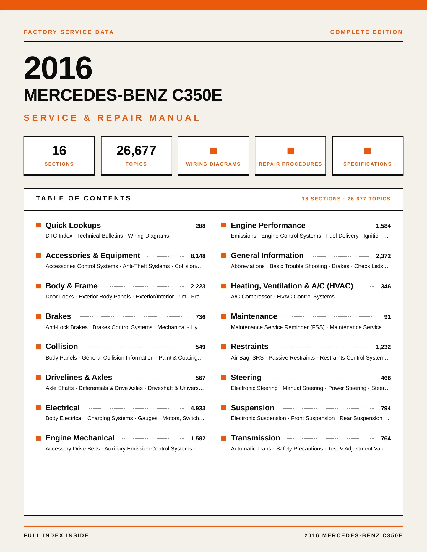 2016 Mercedes-Benz C350e Service and Repair Manual preview page 1