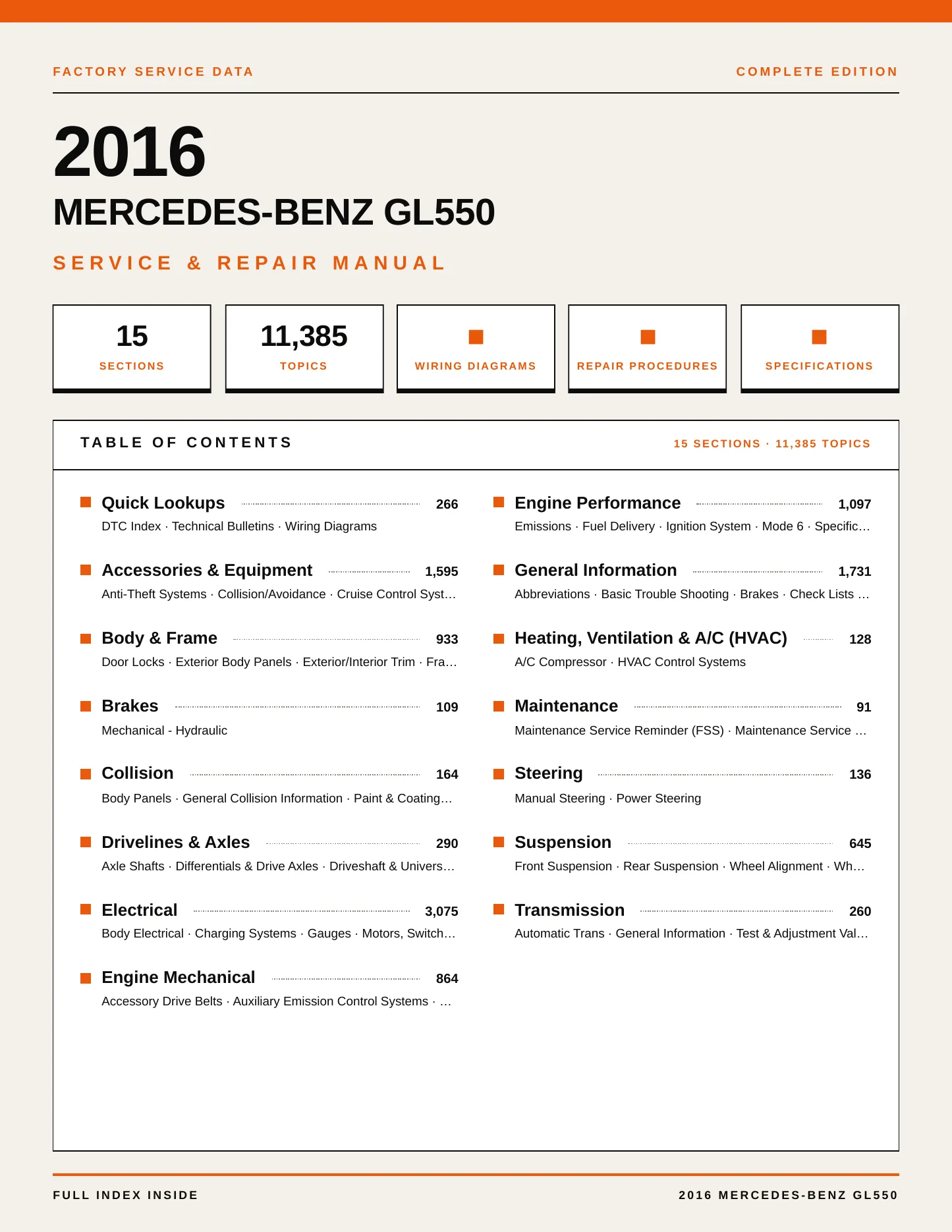 2016 Mercedes-Benz GL550 Service and Repair Manual preview page 1