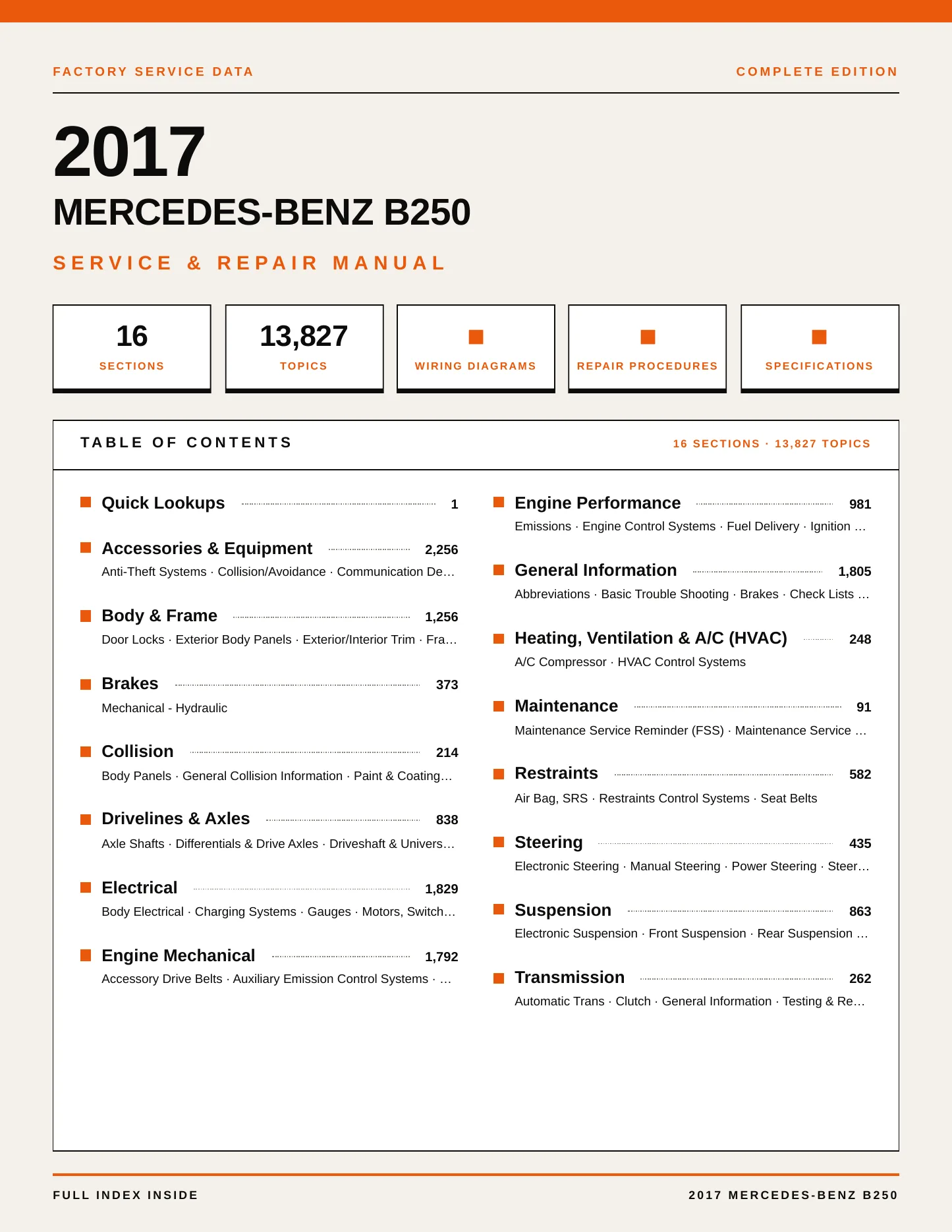 2017 Mercedes-Benz B250 Service and Repair Manual preview page 1