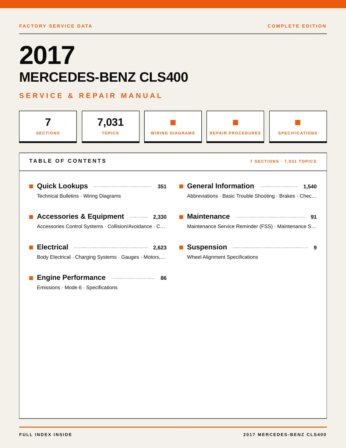 2017 Mercedes-Benz CLS400 Service and Repair Manual preview page 1
