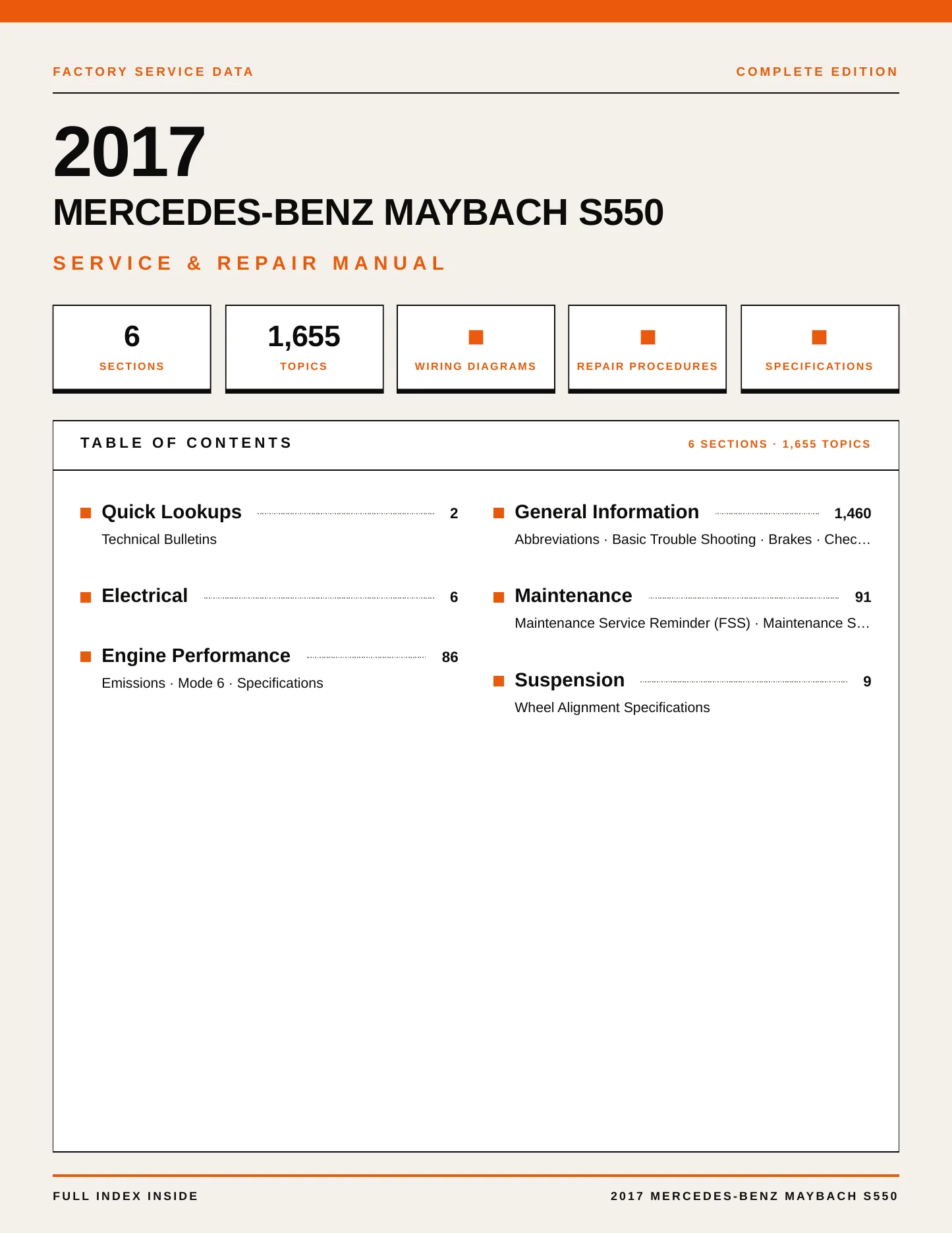 2017 Mercedes-Benz Maybach S550 Service and Repair Manual preview page 1