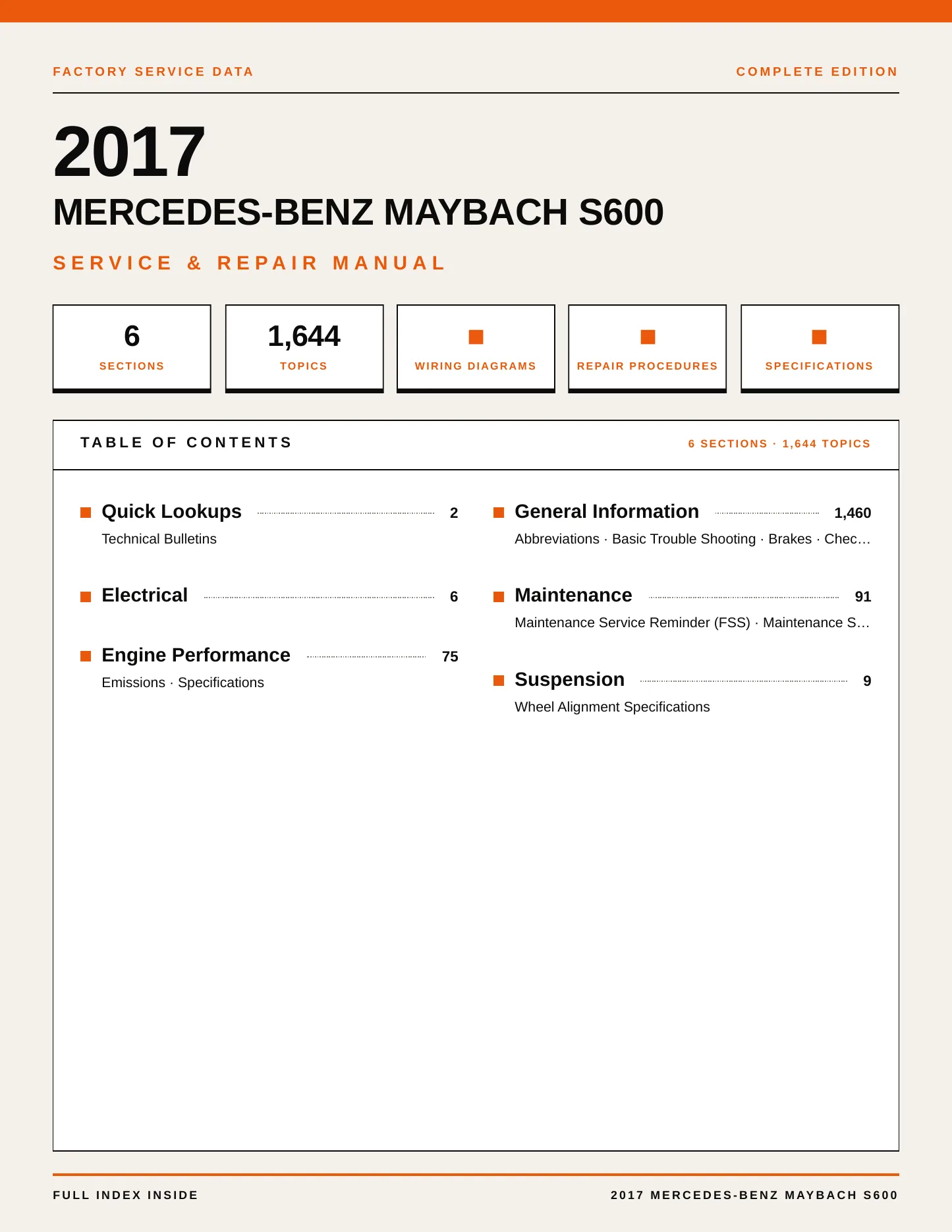 2017 Mercedes-Benz Maybach S600 Service and Repair Manual preview page 1
