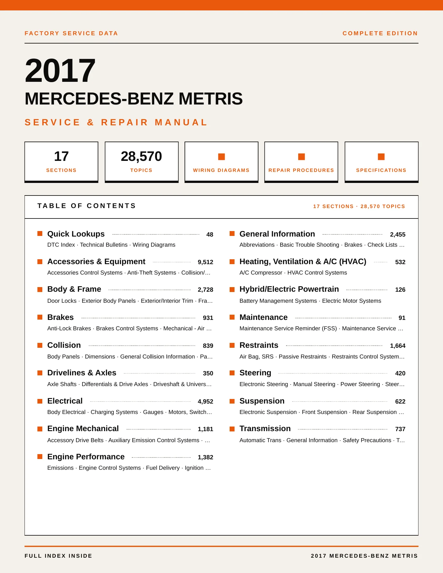 2017 Mercedes-Benz Metris Service and Repair Manual preview page 1