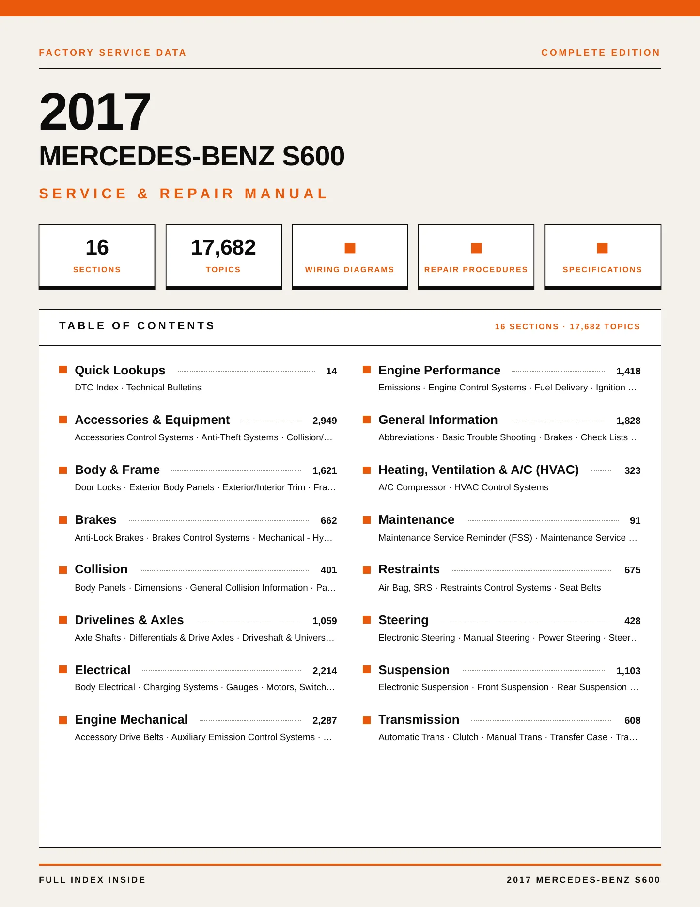 2017 Mercedes-Benz S600 Service and Repair Manual preview page 1