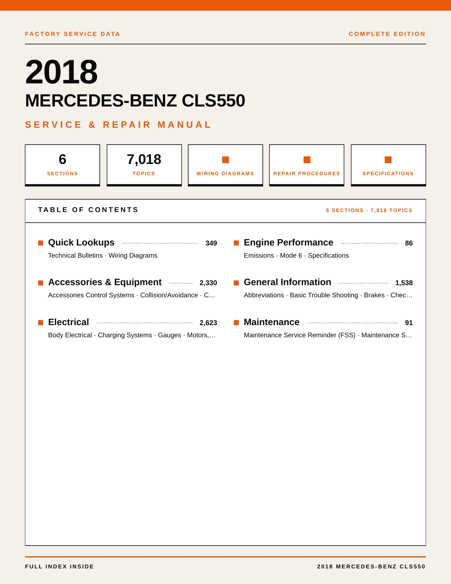 2018 Mercedes-Benz CLS550 Service and Repair Manual preview page 1