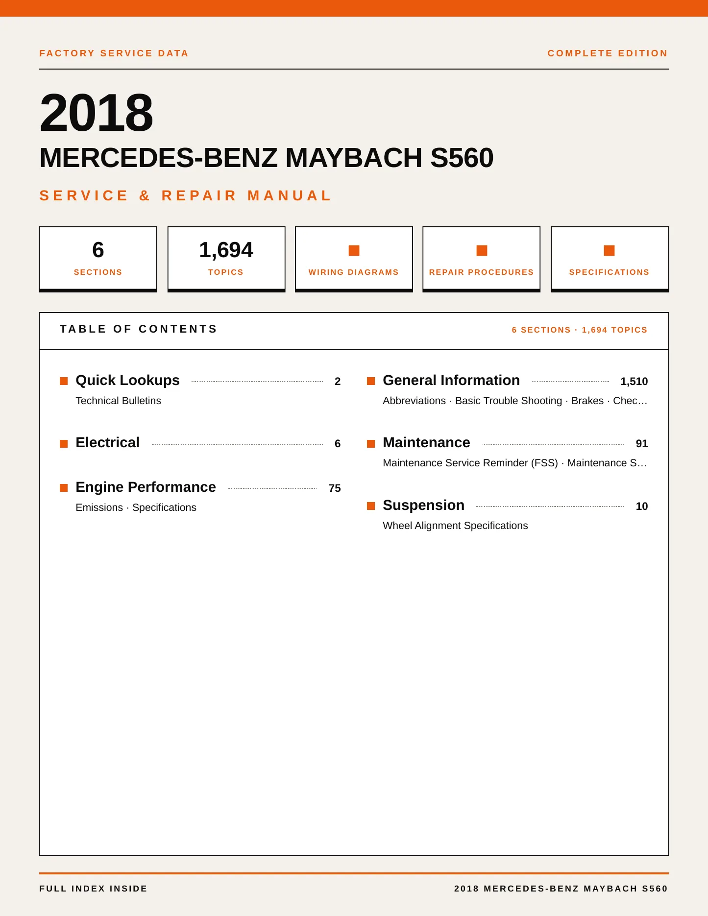 2018 Mercedes-Benz Maybach S560 Service and Repair Manual preview page 1