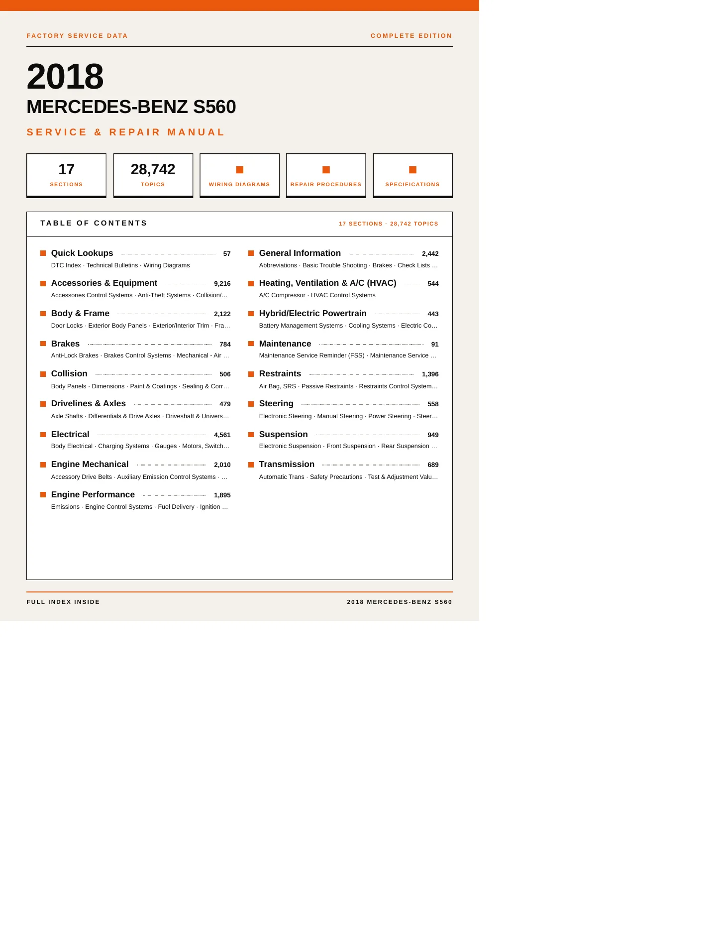2018 Mercedes-Benz S560 Service and Repair Manual preview page 1