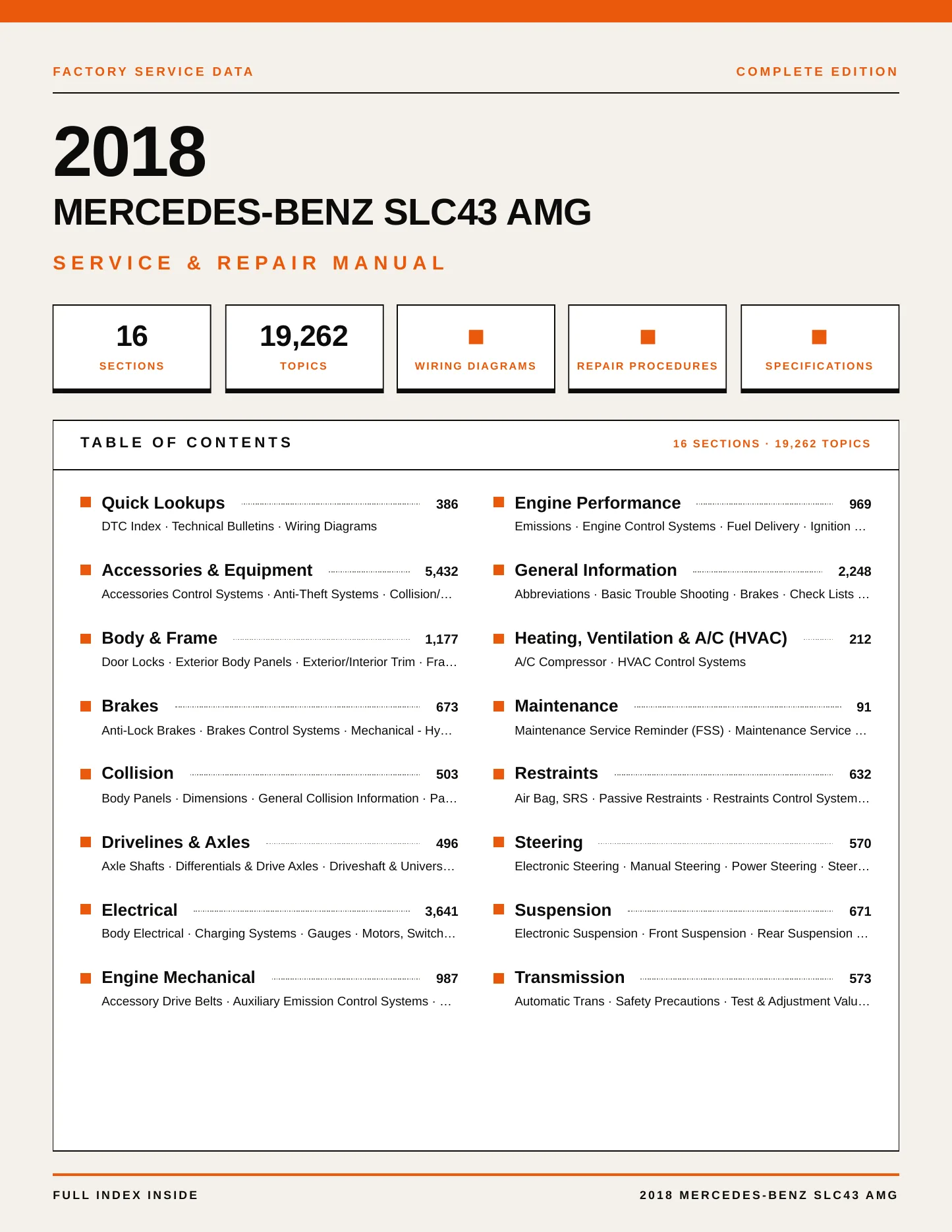 2018 Mercedes-Benz SLC43 AMG Service and Repair Manual preview page 1