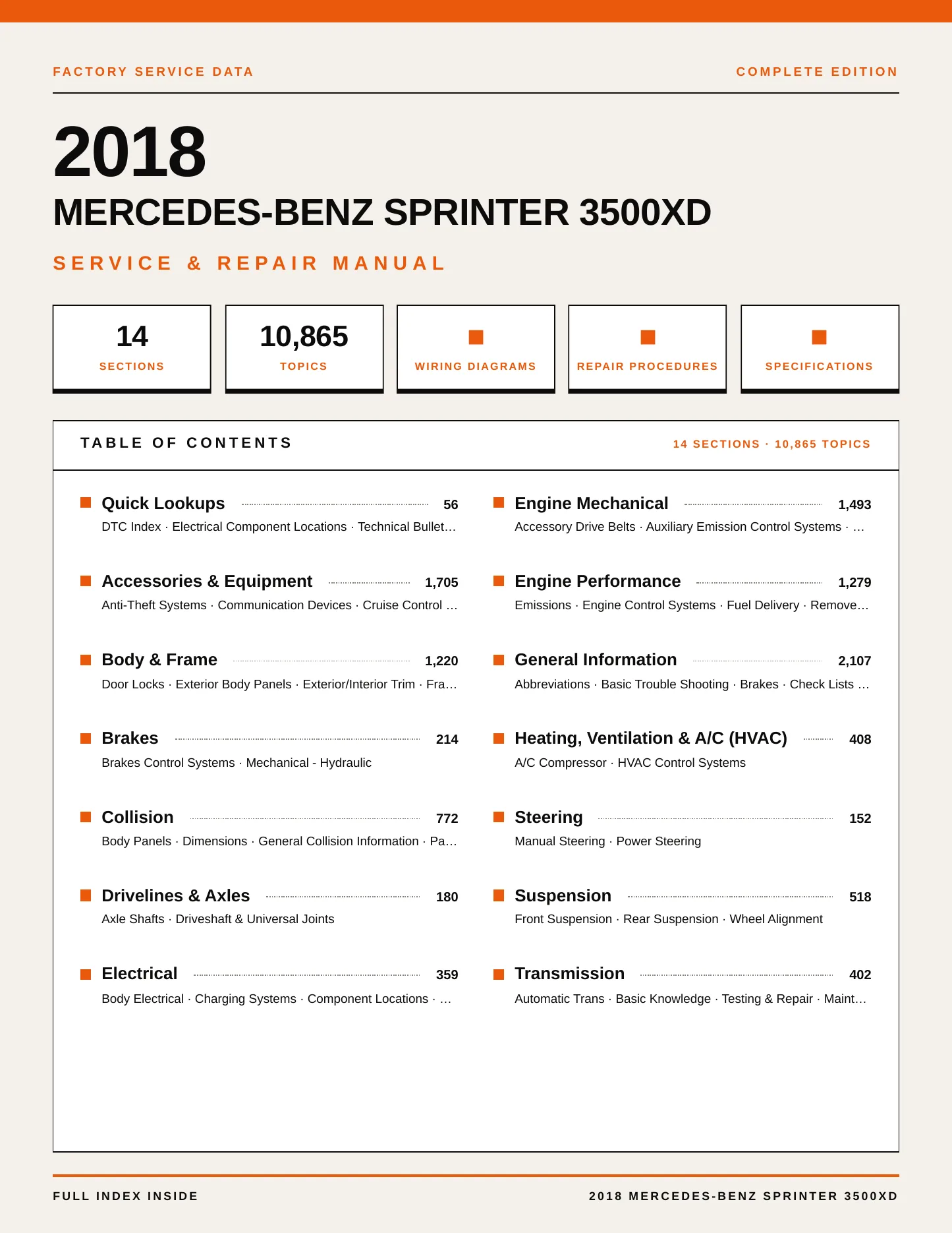 2018 Mercedes-Benz Sprinter 3500XD Service and Repair Manual preview page 1
