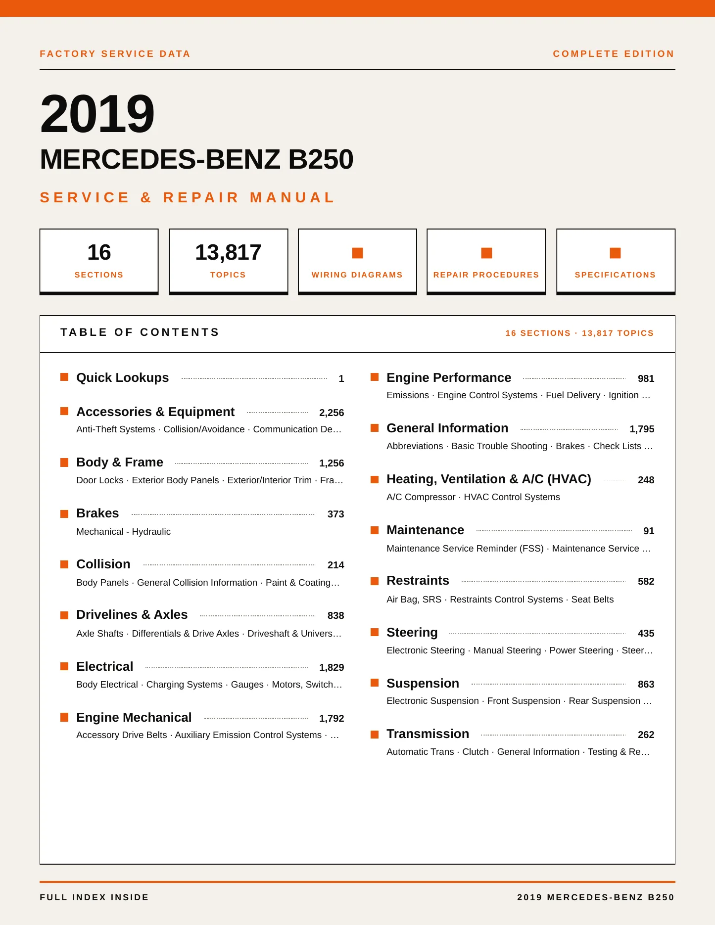 2019 Mercedes-Benz B250 Service and Repair Manual preview page 1