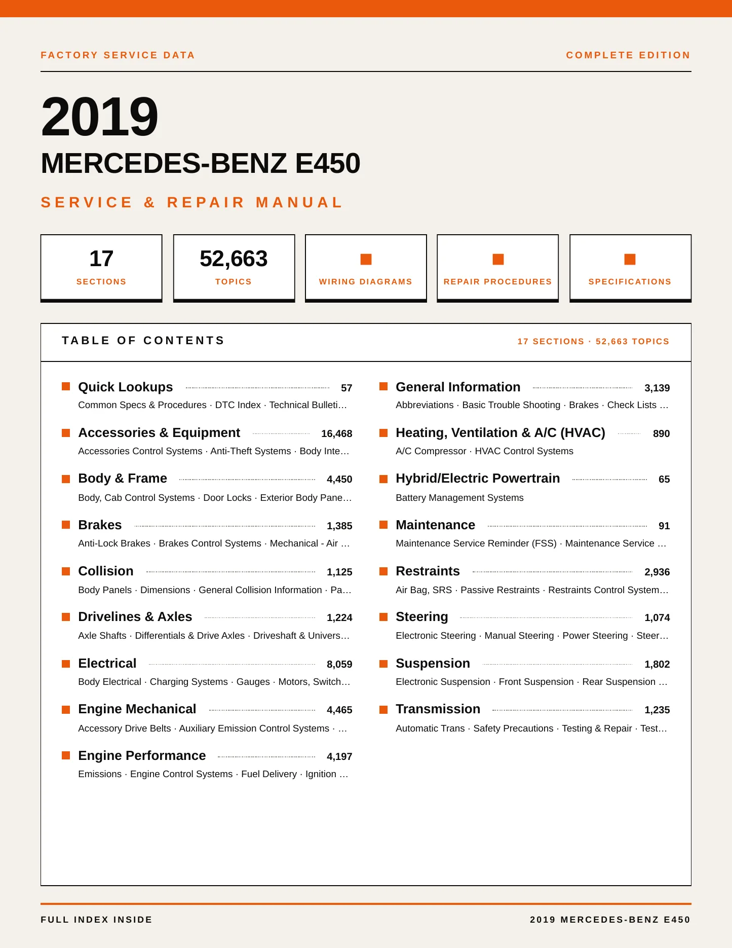 2019 Mercedes-Benz E450 Service and Repair Manual preview page 1
