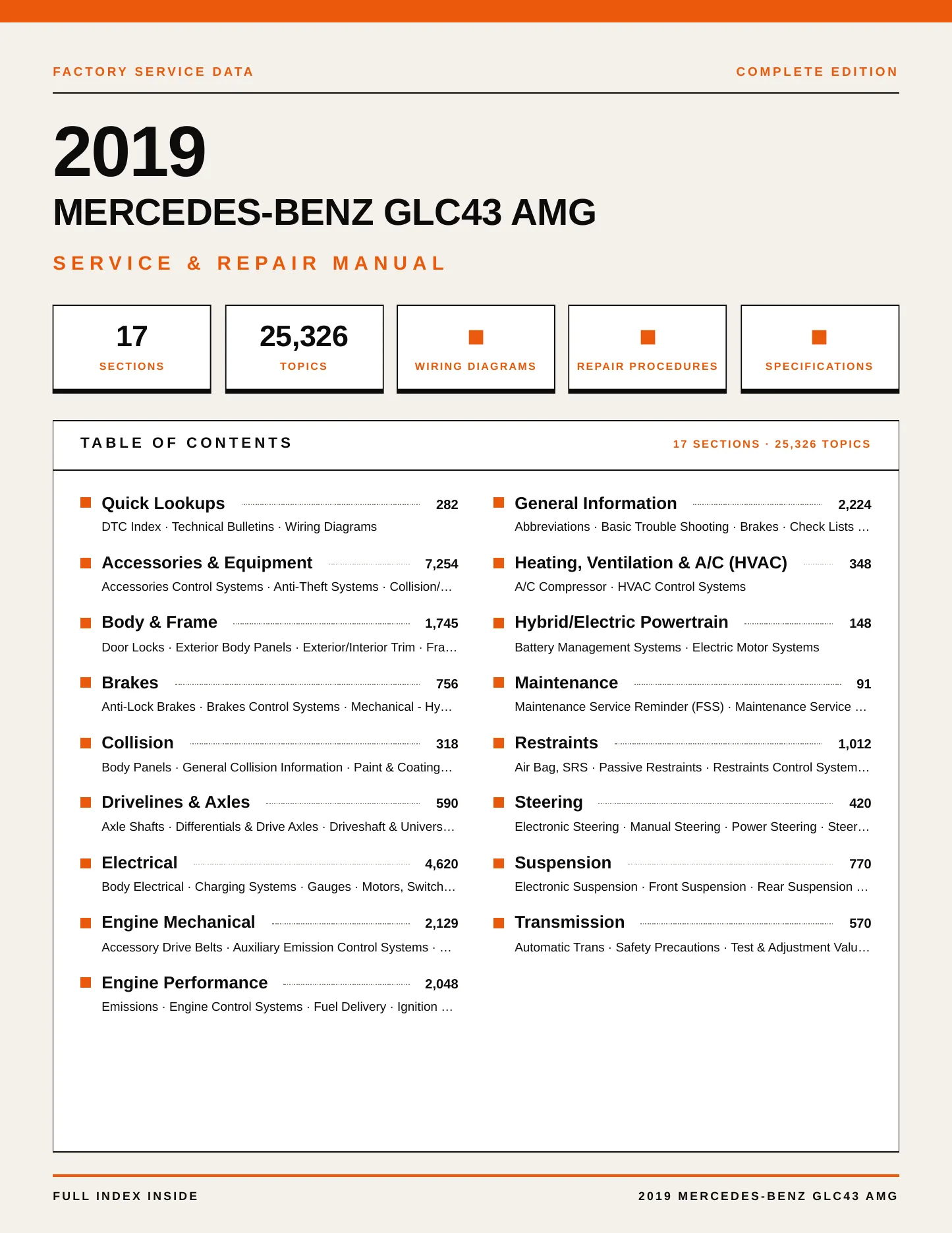 2019 Mercedes-Benz GLC43 AMG Service and Repair Manual preview page 1