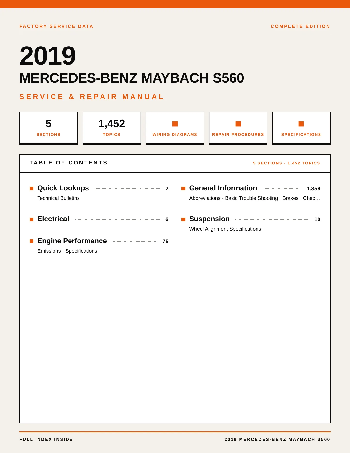 2019 Mercedes-Benz Maybach S560 Service and Repair Manual preview page 1