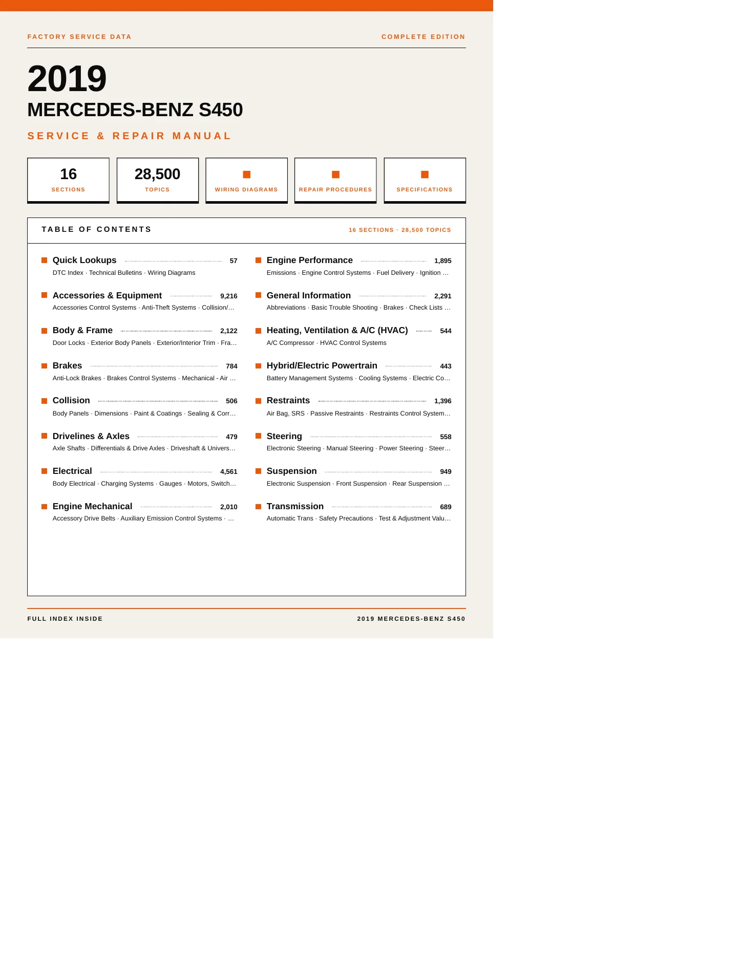 2019 Mercedes-Benz S450 Service and Repair Manual preview page 1