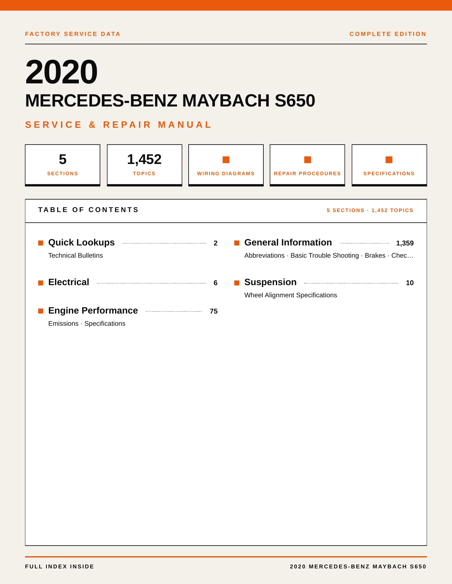2020 Mercedes-Benz Maybach S650 Service and Repair Manual preview page 1