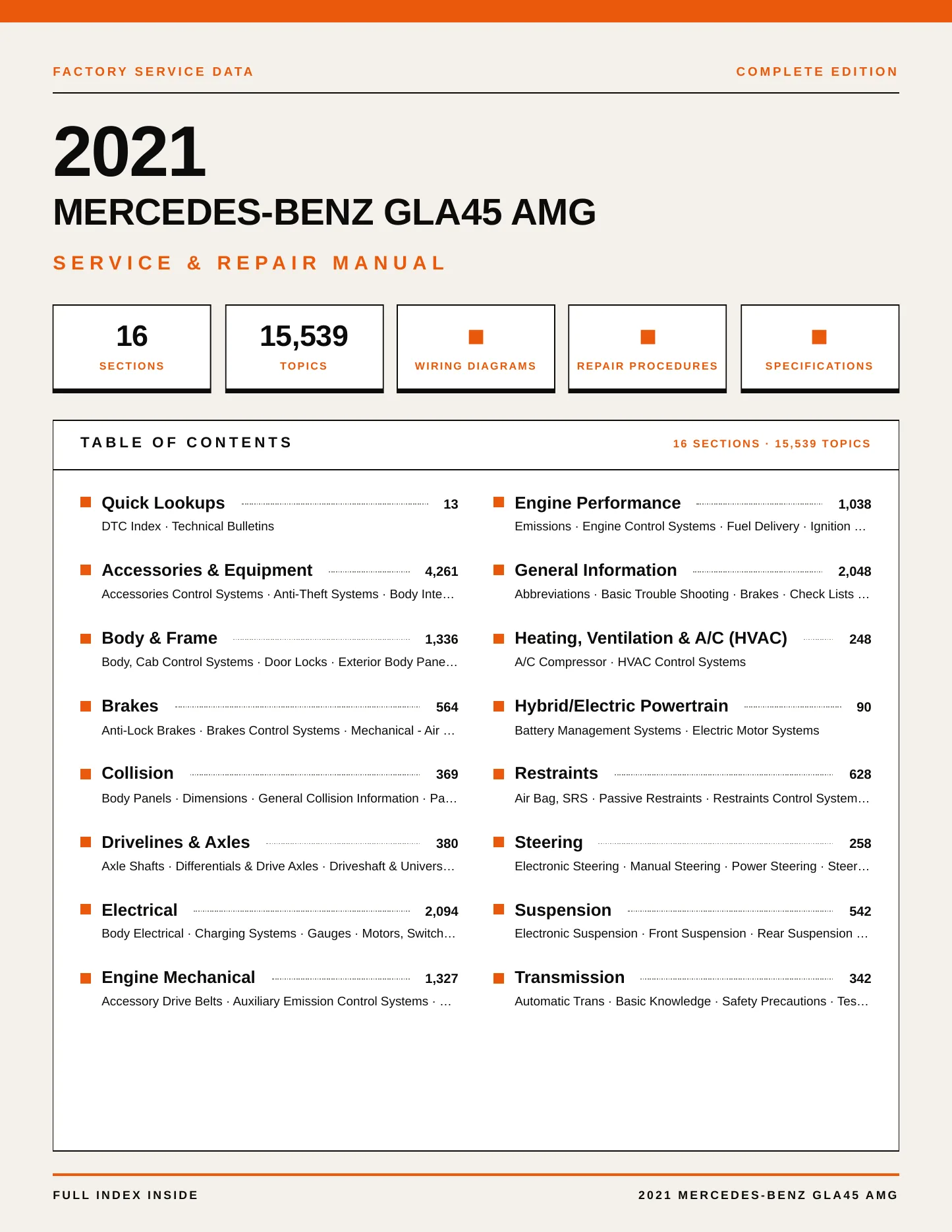 2021 Mercedes-Benz GLA45 AMG Service and Repair Manual preview page 1