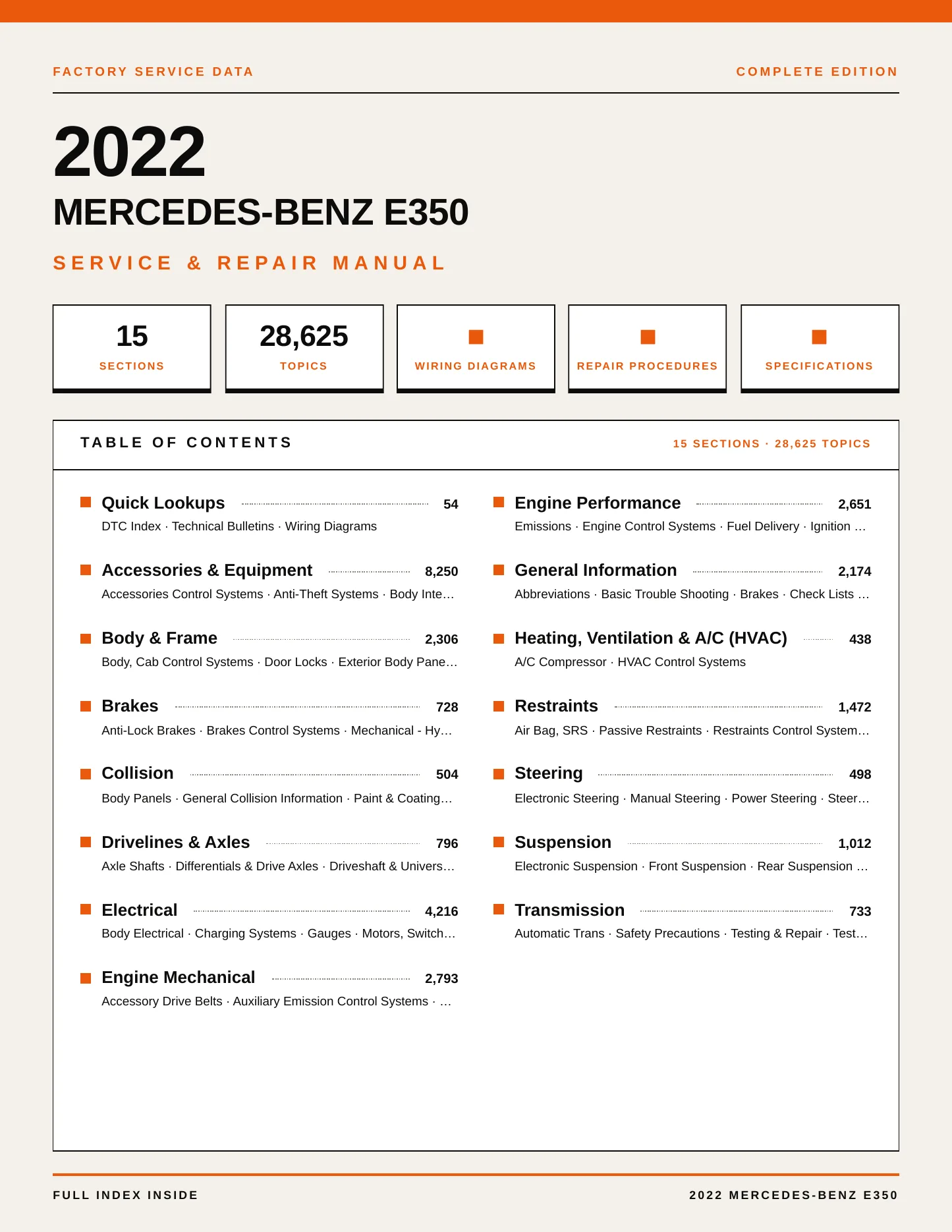 2022 Mercedes-Benz E350 Service and Repair Manual preview page 1