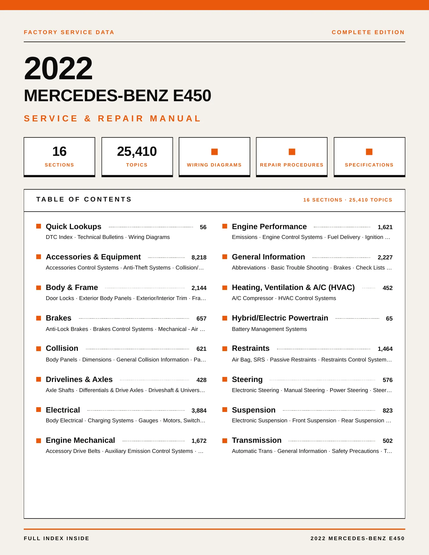 2022 Mercedes-Benz E450 Service and Repair Manual preview page 1