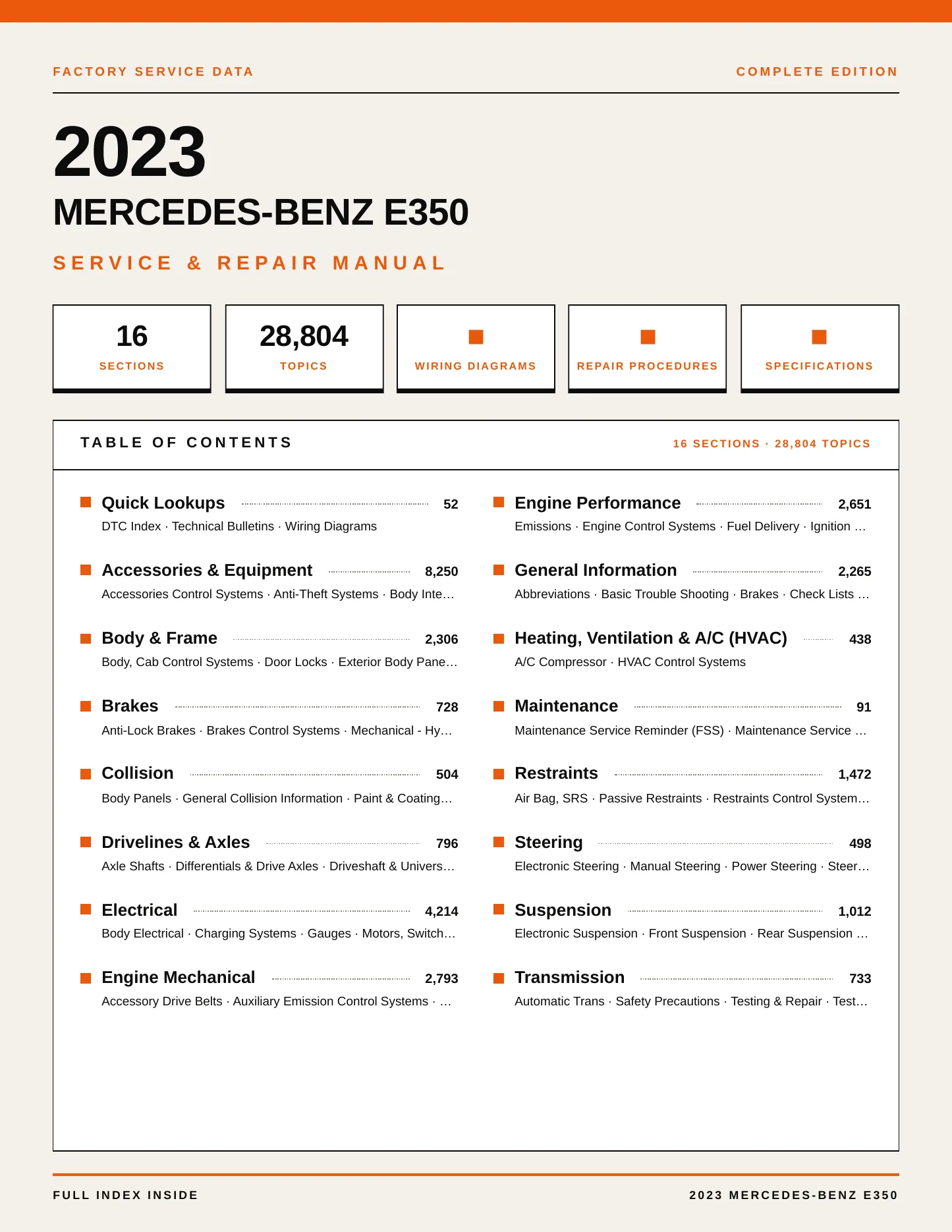 2023 Mercedes-Benz E350 Service and Repair Manual preview page 1