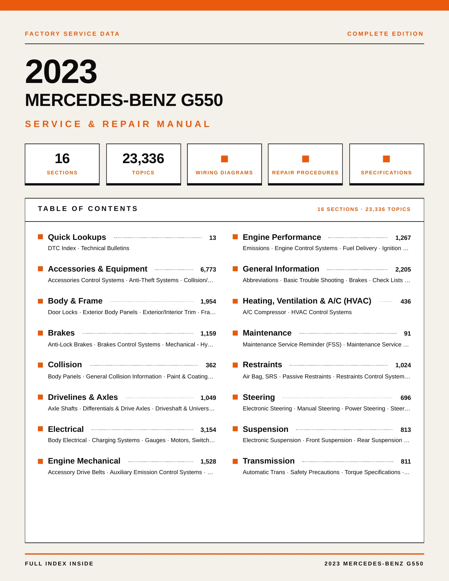 2023 Mercedes-Benz G550 Service and Repair Manual preview page 1