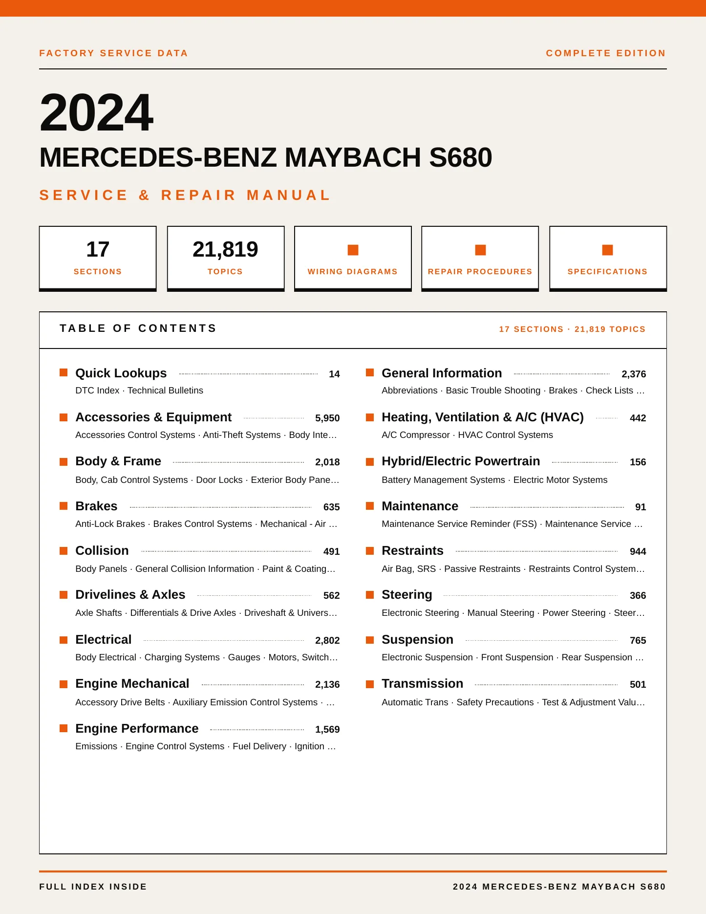 2024 Mercedes-Benz Maybach S680 Service and Repair Manual preview page 1