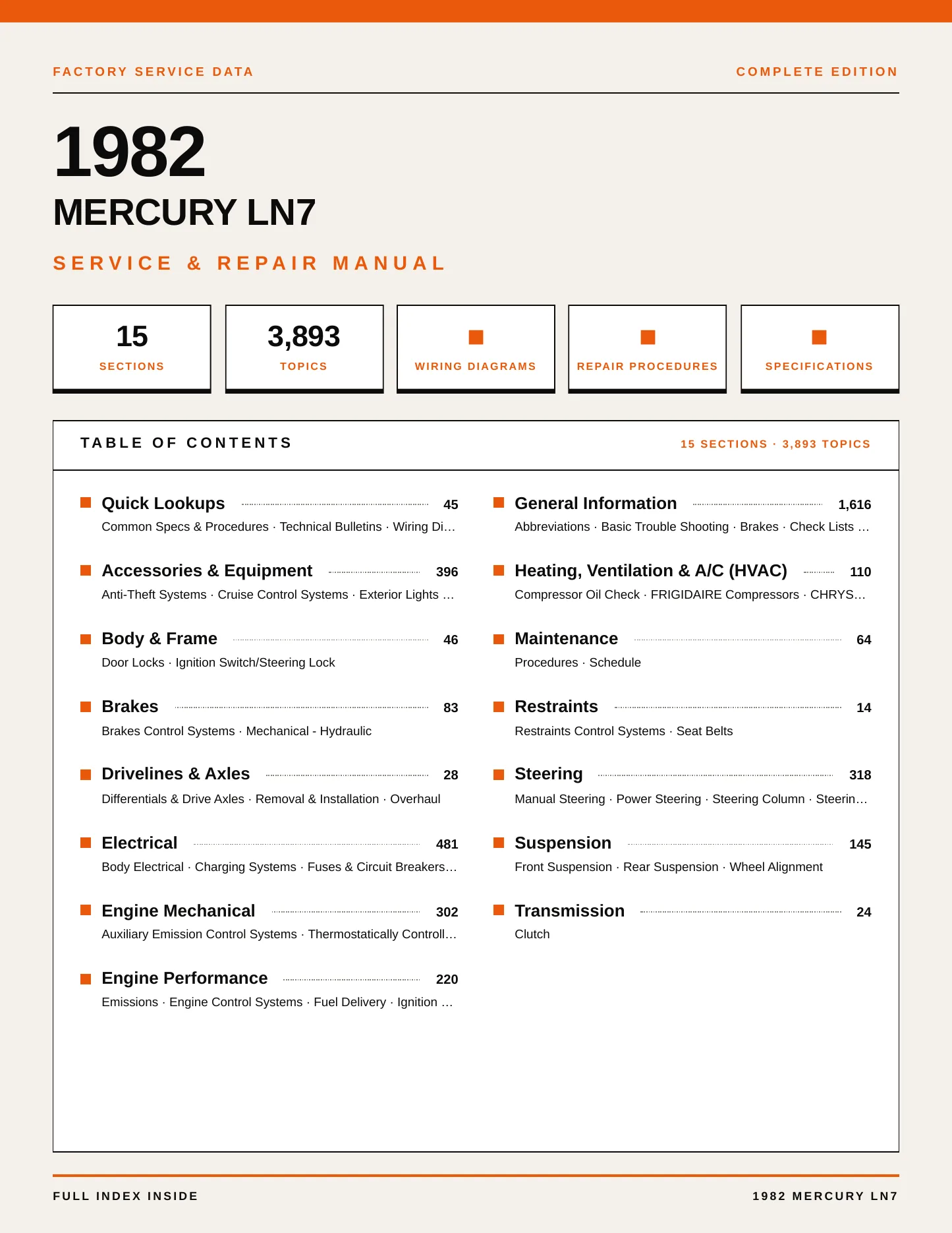 1982 Mercury LN7 service manual page 1