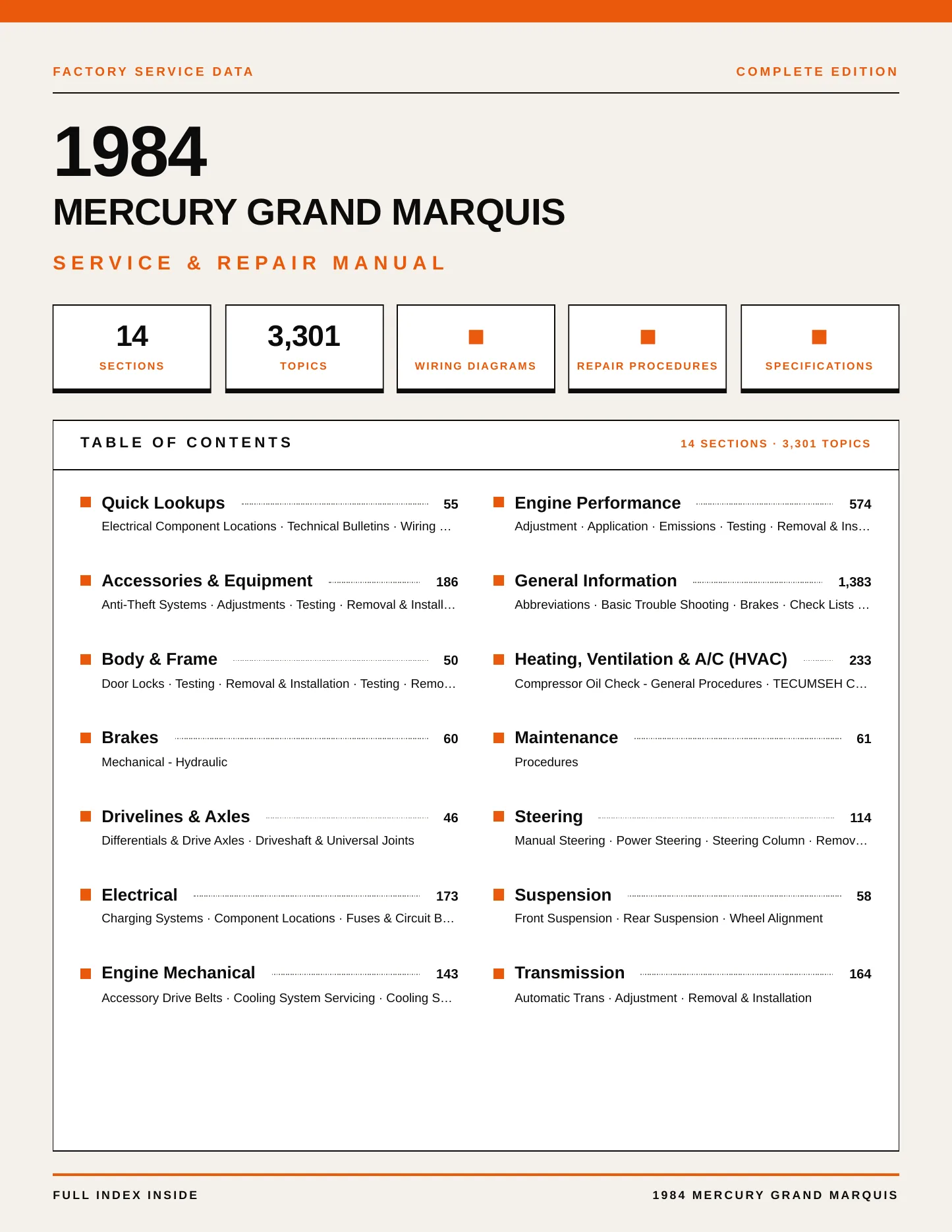 1984 Mercury Grand Marquis service manual page 1