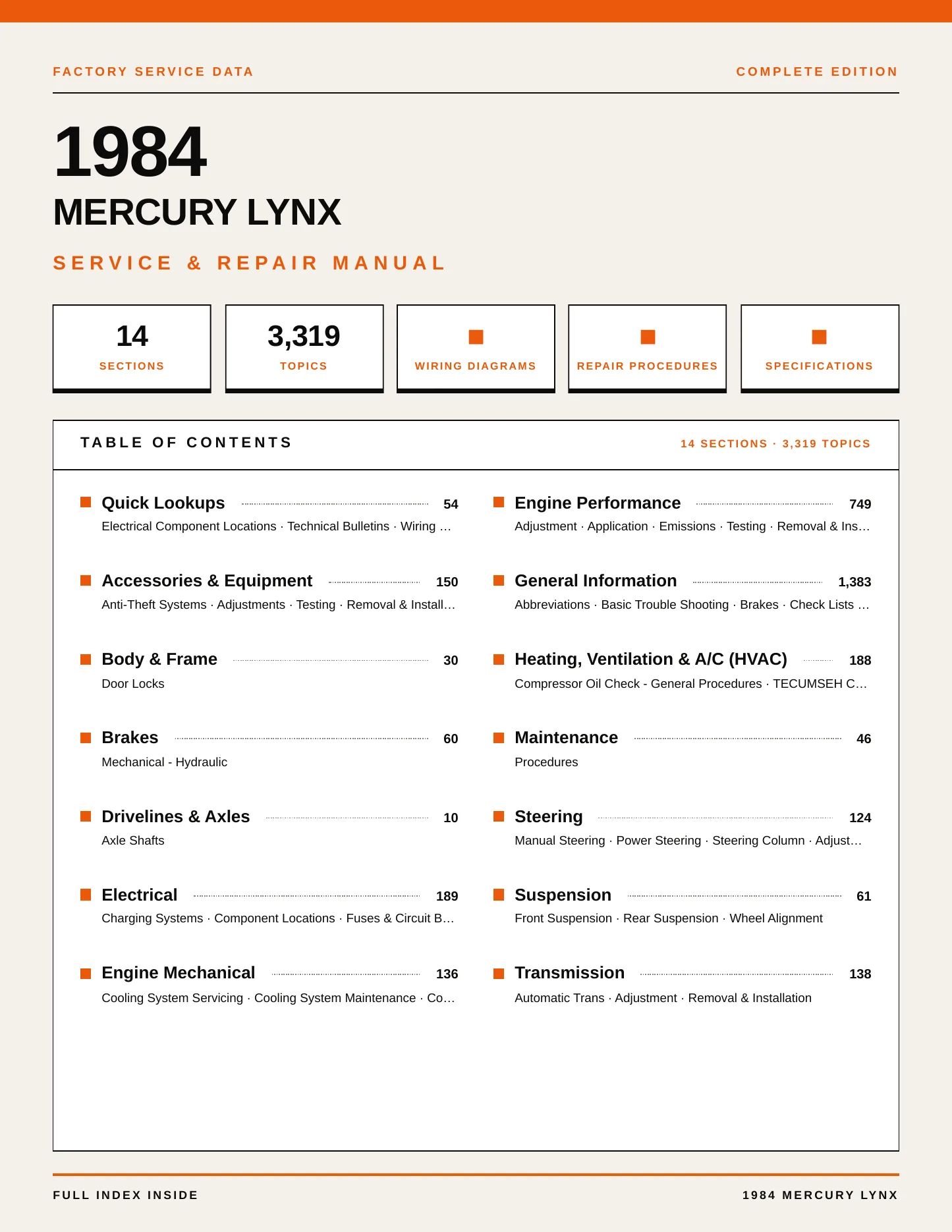 1984 Mercury Lynx service manual page 1