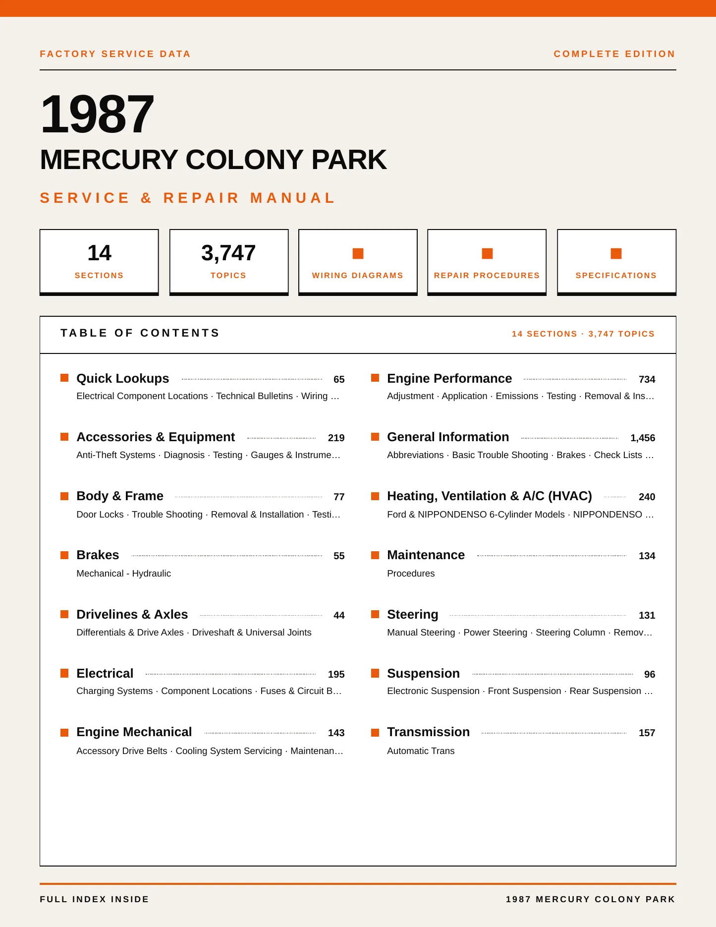 1987 Mercury Colony Park Service and Repair Manual preview page 1