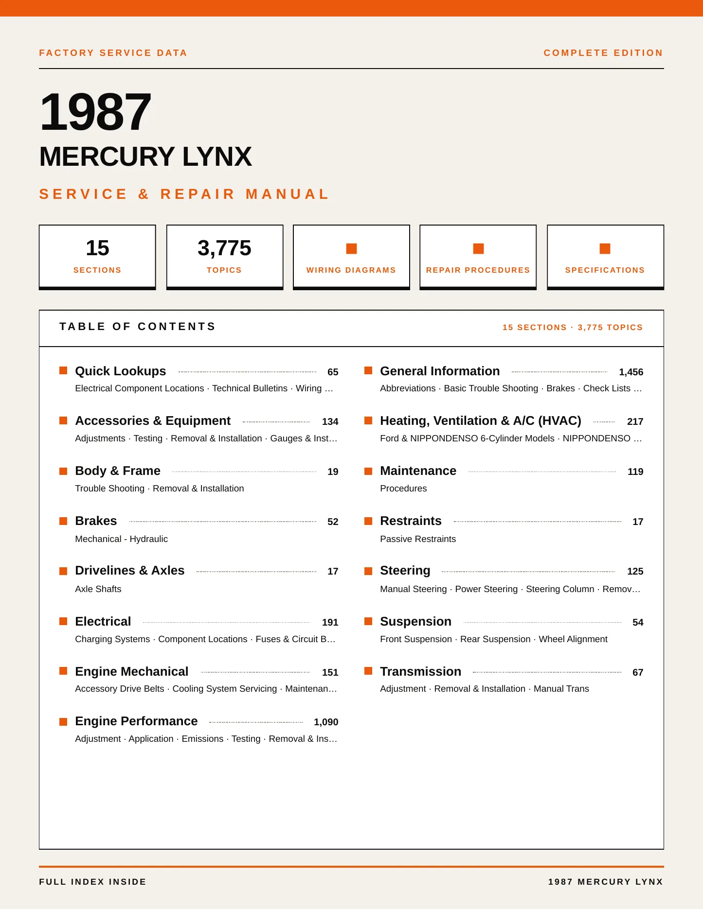 1987 Mercury Lynx service manual page 1