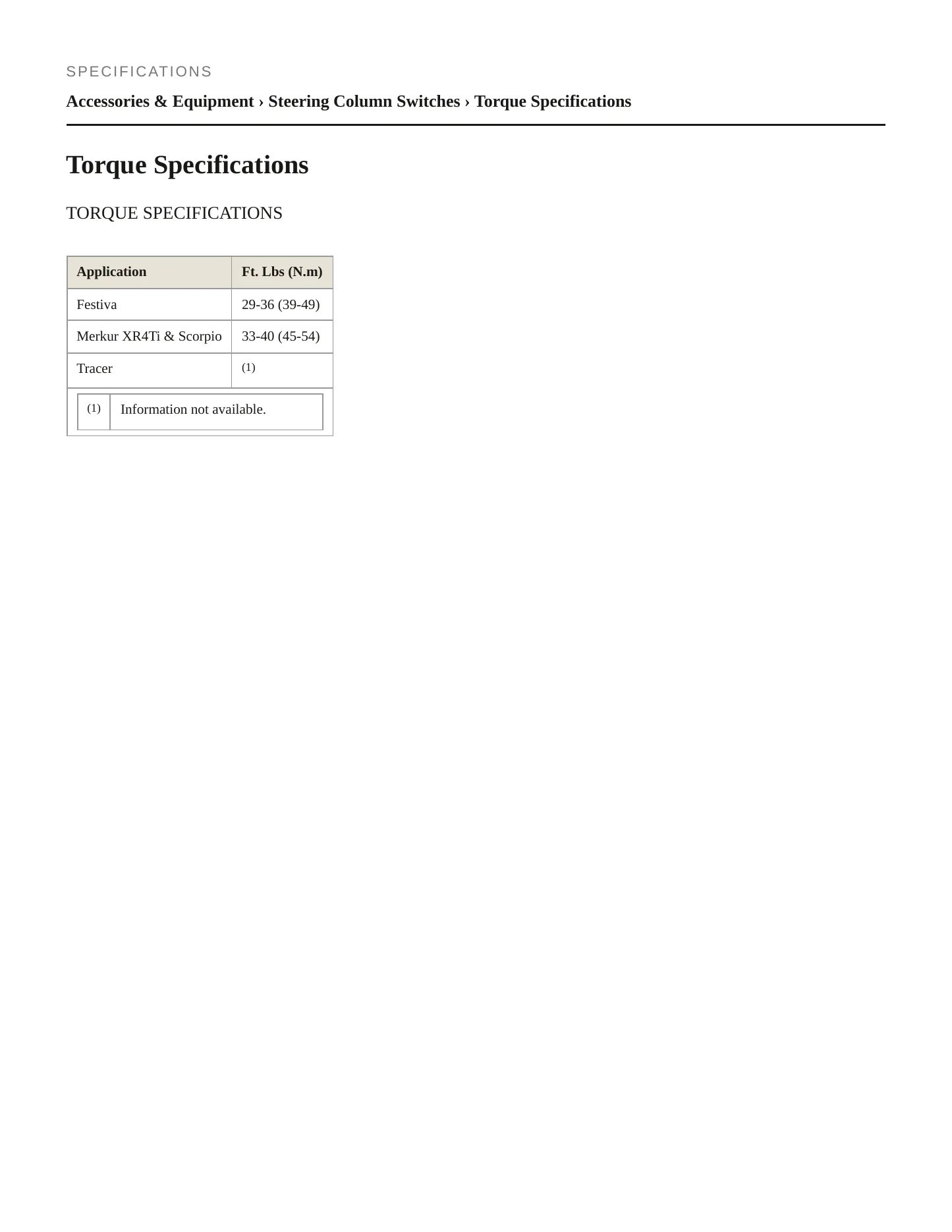 1988 Mercury Tracer service manual page 2