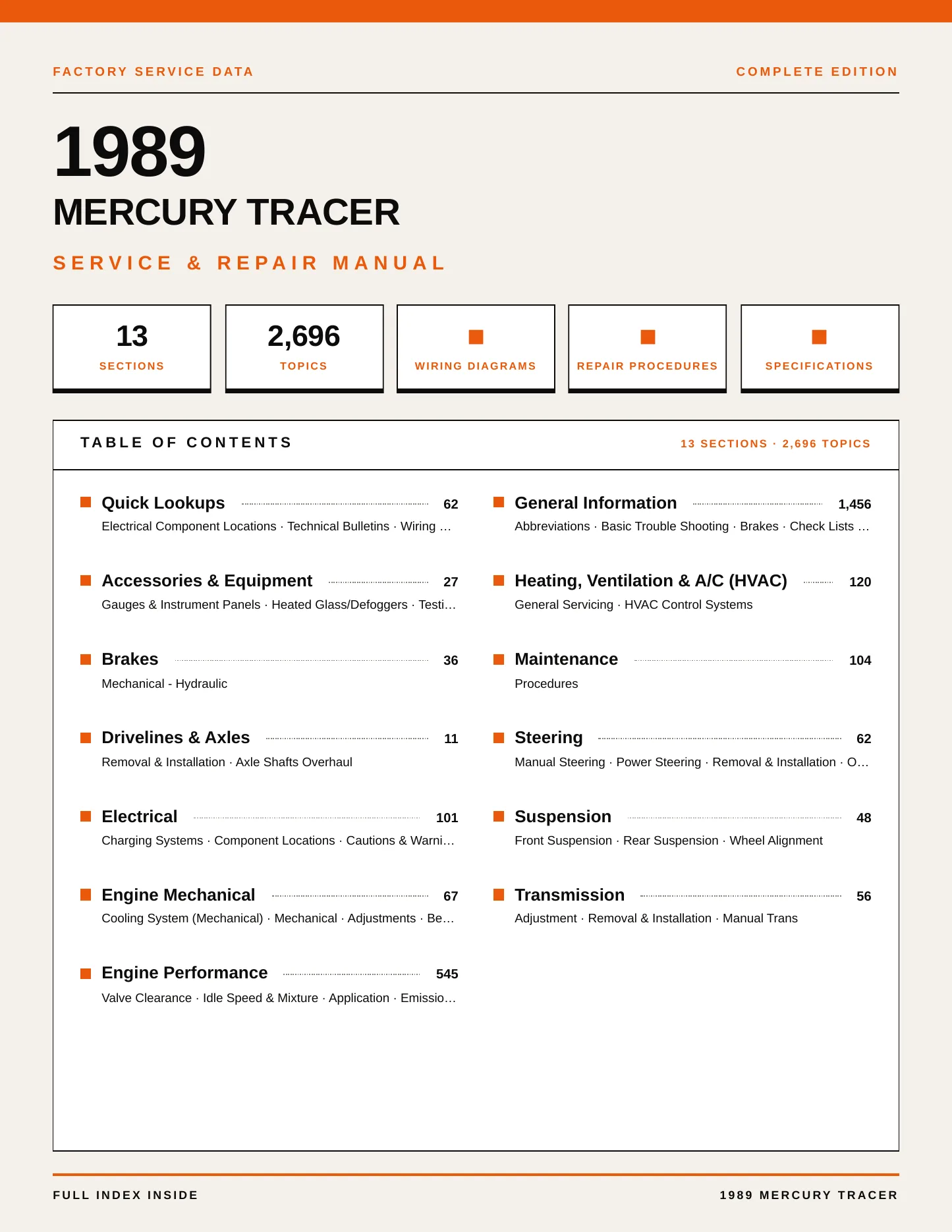 1989 Mercury Tracer service manual page 1