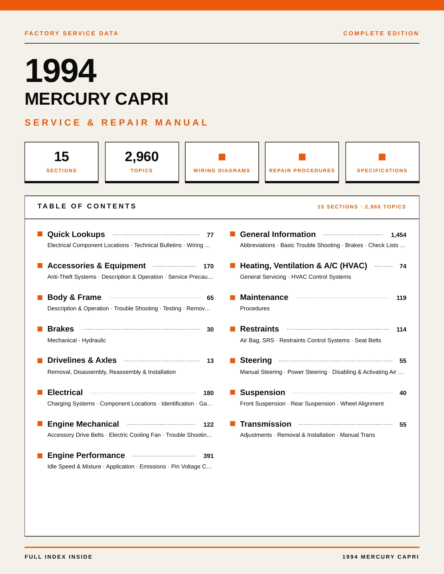 1994 Mercury Capri service manual page 1
