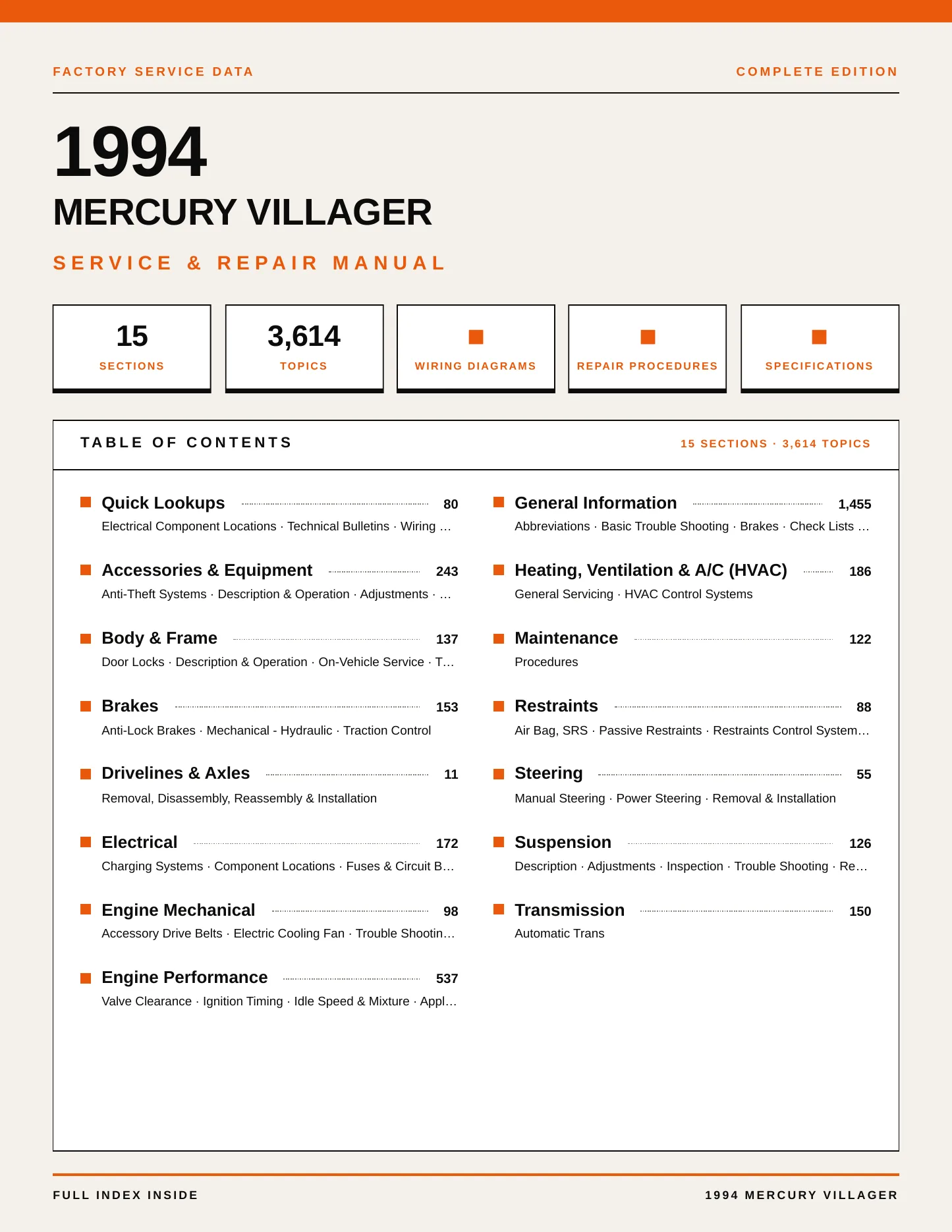 1994 Mercury Villager service manual page 1