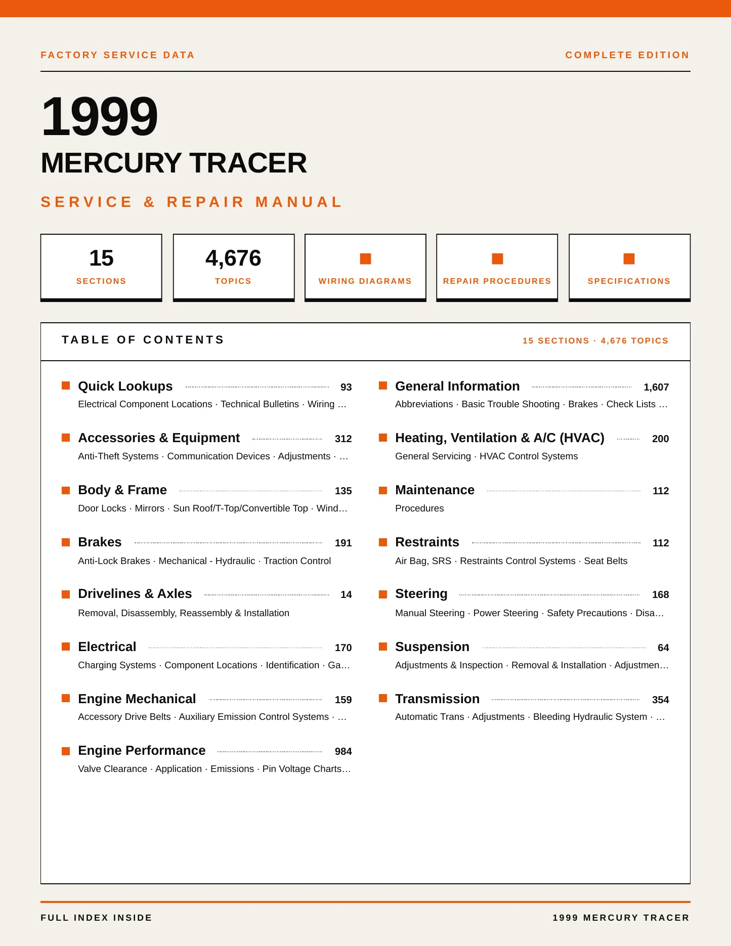 1999 Mercury Tracer service manual page 1