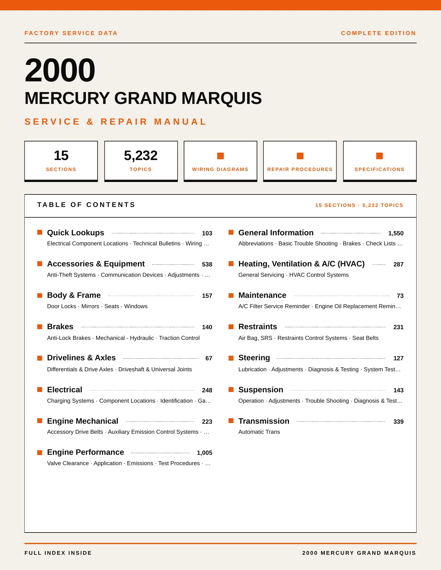 2000 Mercury Grand Marquis service manual page 1