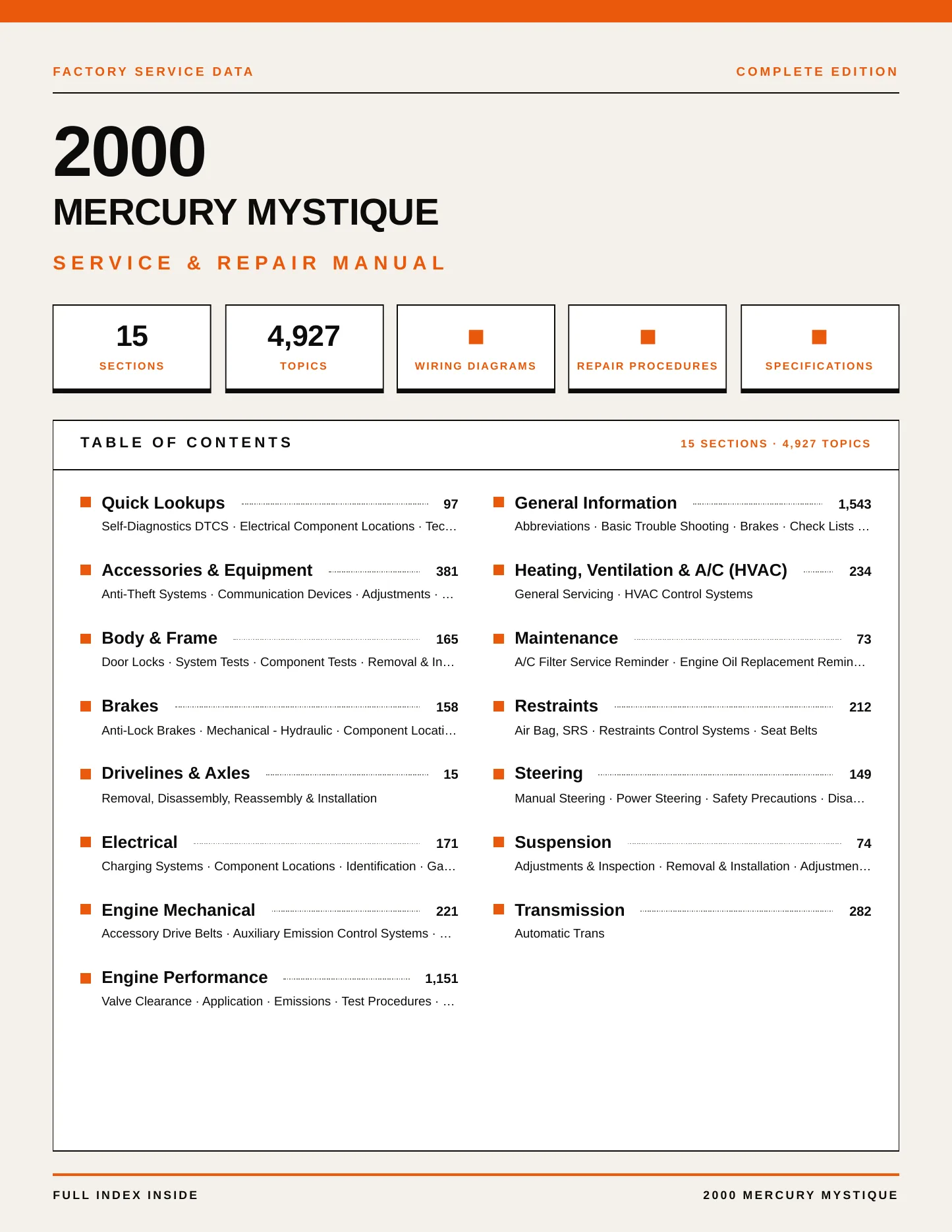 2000 Mercury Mystique service manual page 1