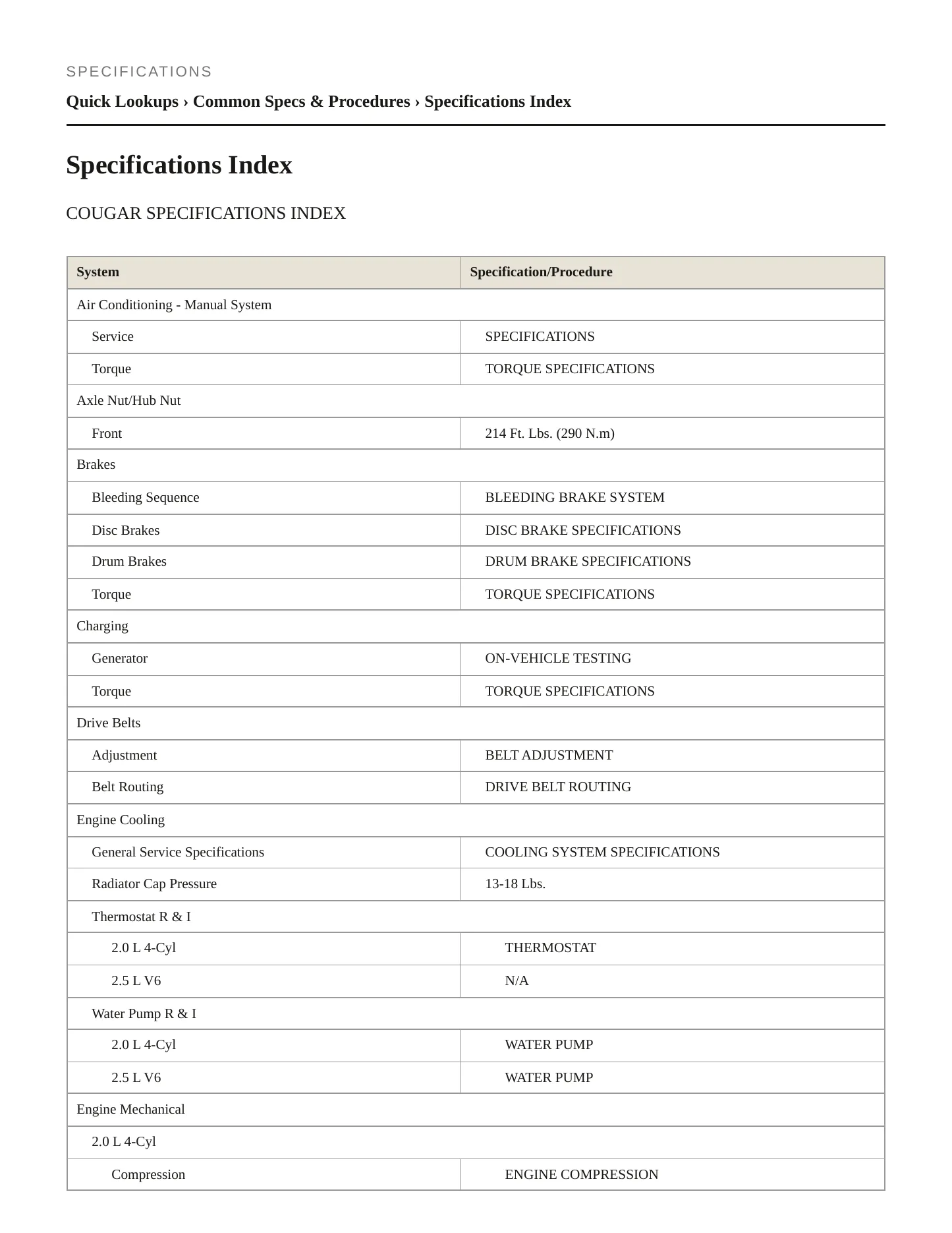 2001 Mercury Cougar service manual page 2