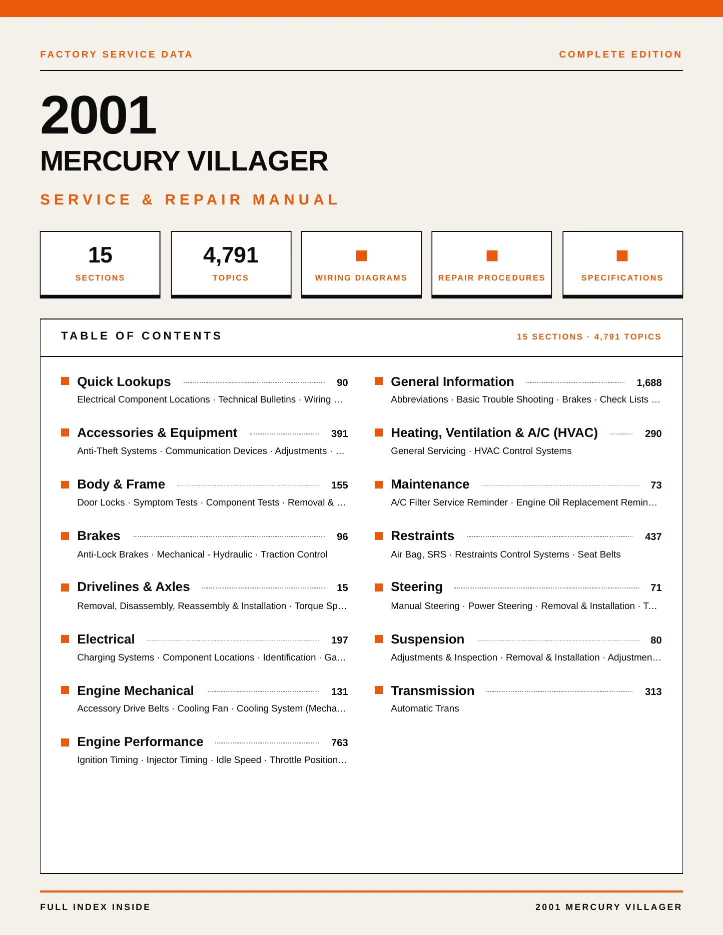 2001 Mercury Villager service manual page 1