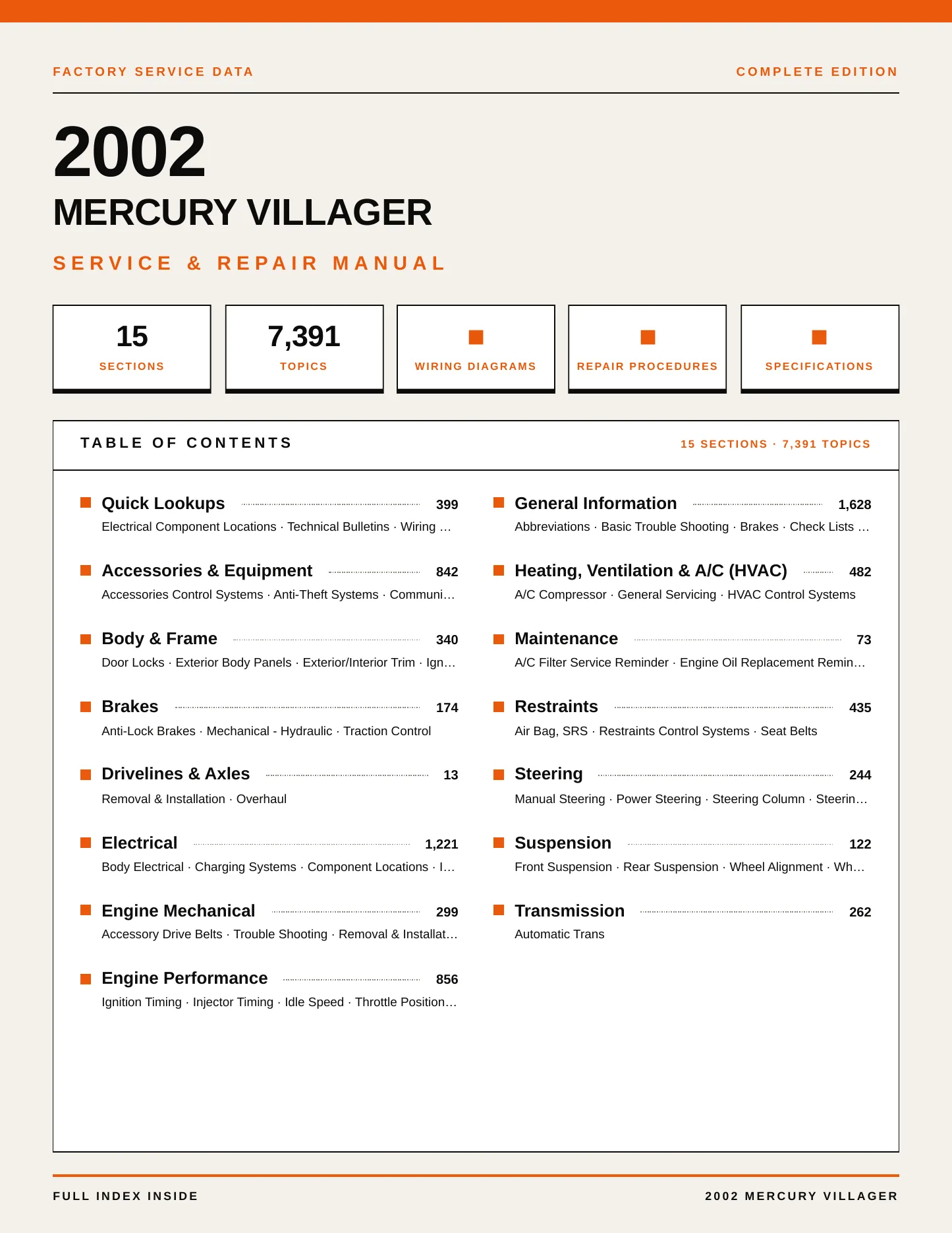 2002 Mercury Villager service manual page 1